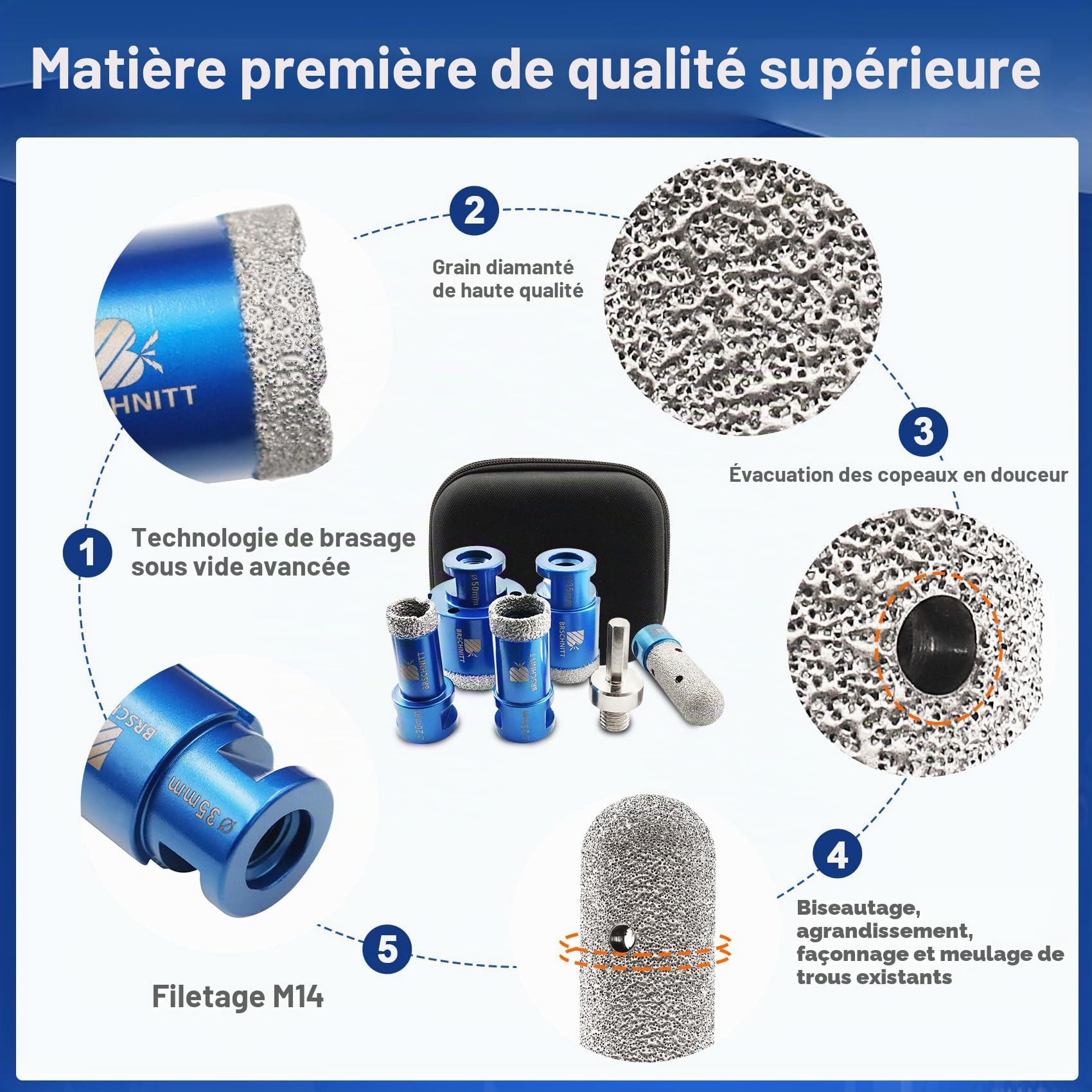 Forets Carrelage Diamant 20/25/35/50mm - BRSCHNITT 20mm Trépan de Fraisage Diamantée avec Filetage M14 pour Perçage à sec en Porcelaine Carrelage Granit Marbre…