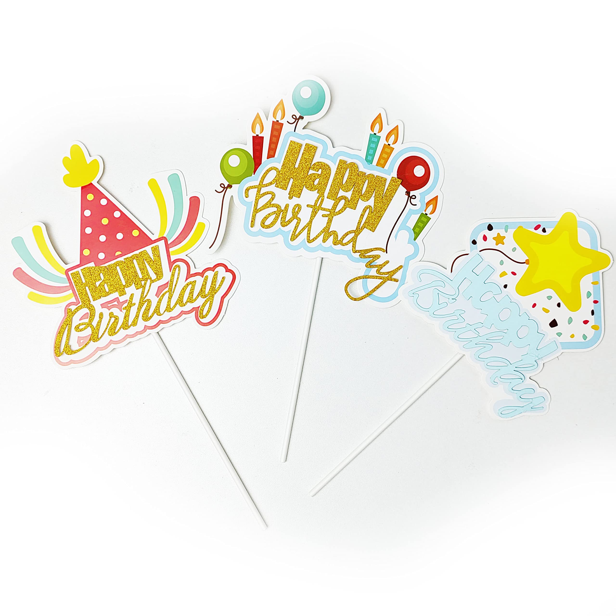 FULL WIN SHOPPack of 3 Rainbow Sweet Happy Birthday Cake Topper Gold Cake Topper for Girls Boys Glitter Happy Birthday Cake Decorations