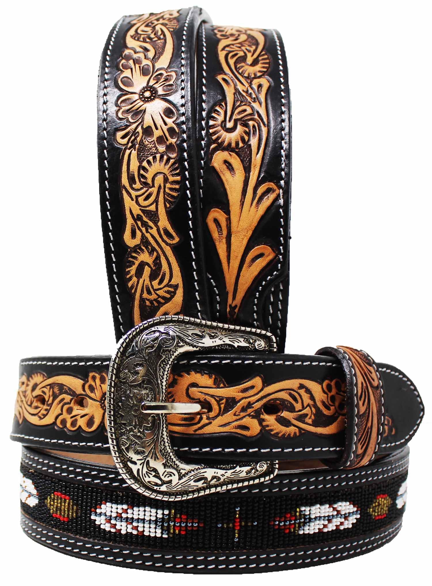 31-32 Men's Western Rodeo Heavy Duty Beaded Full-Grain Leather Belt 26RT11