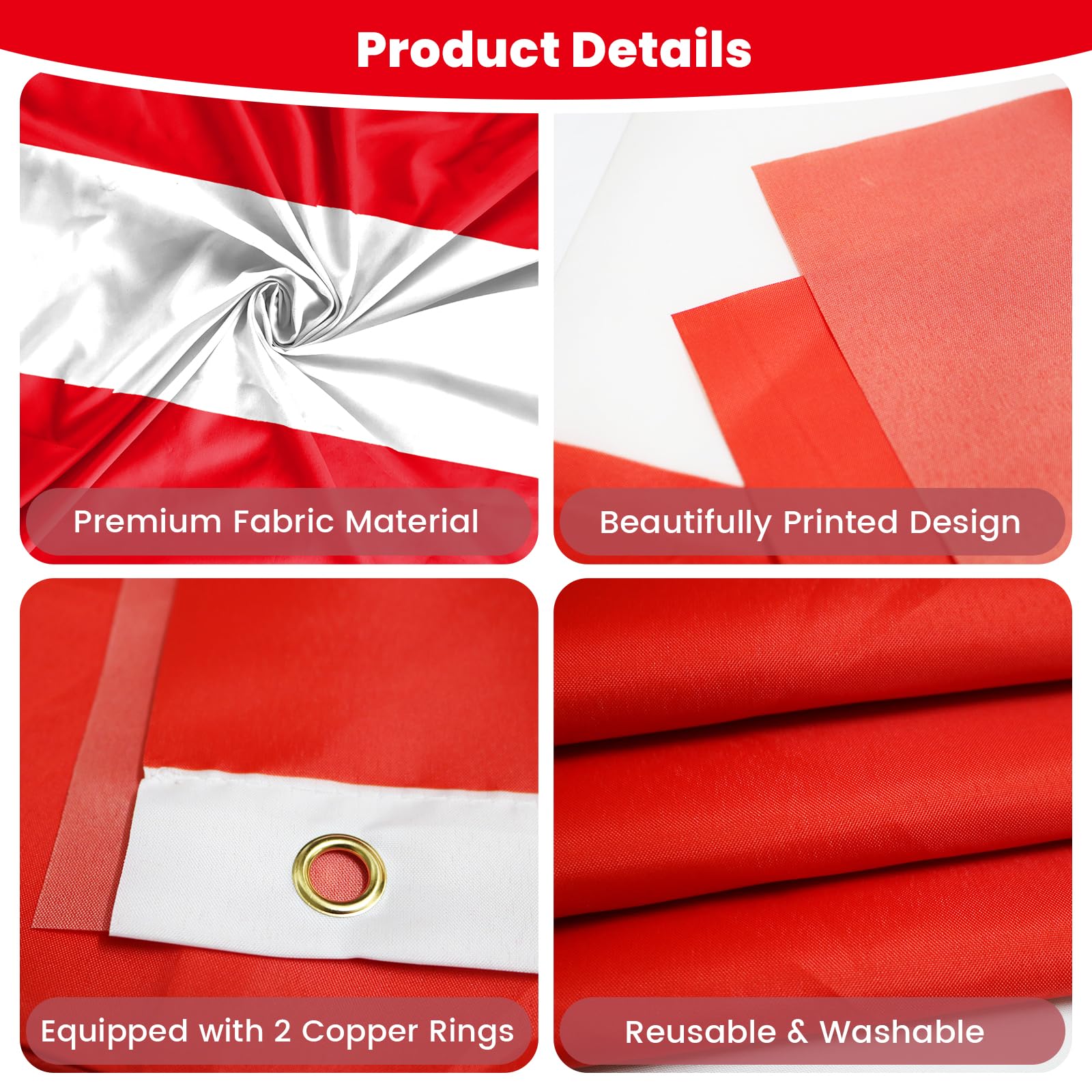 PartyYaa Austria Flag, 5ft x 3ft Austrian Flag for Party Decorations Single Side with 2 Brass Eyelets, Waterproof - Image 3