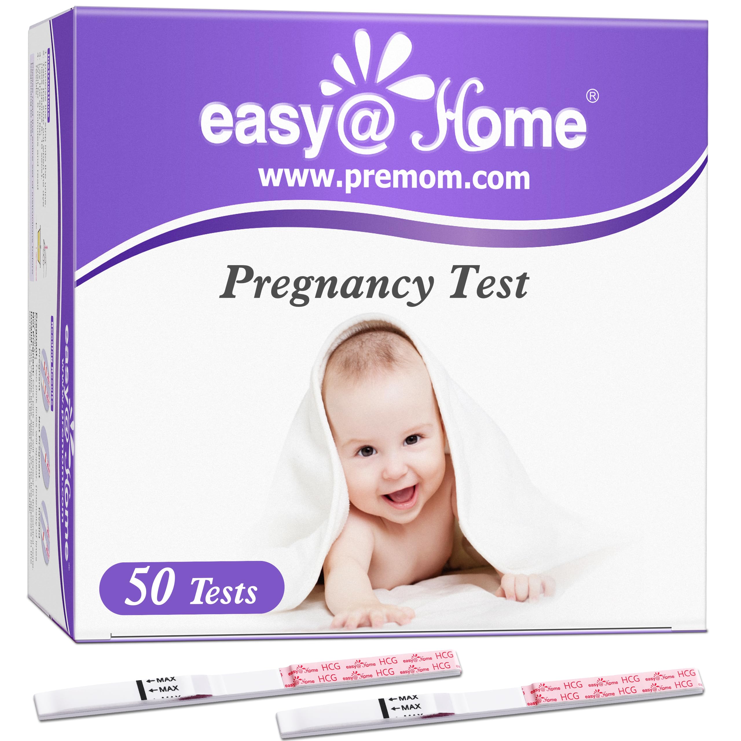 Easy@Home Pregnancy Test Strips: 50 Pack HCG Test Strips - Early Detection Bulk Pregnancy Tests Kit | EZW1-S:50