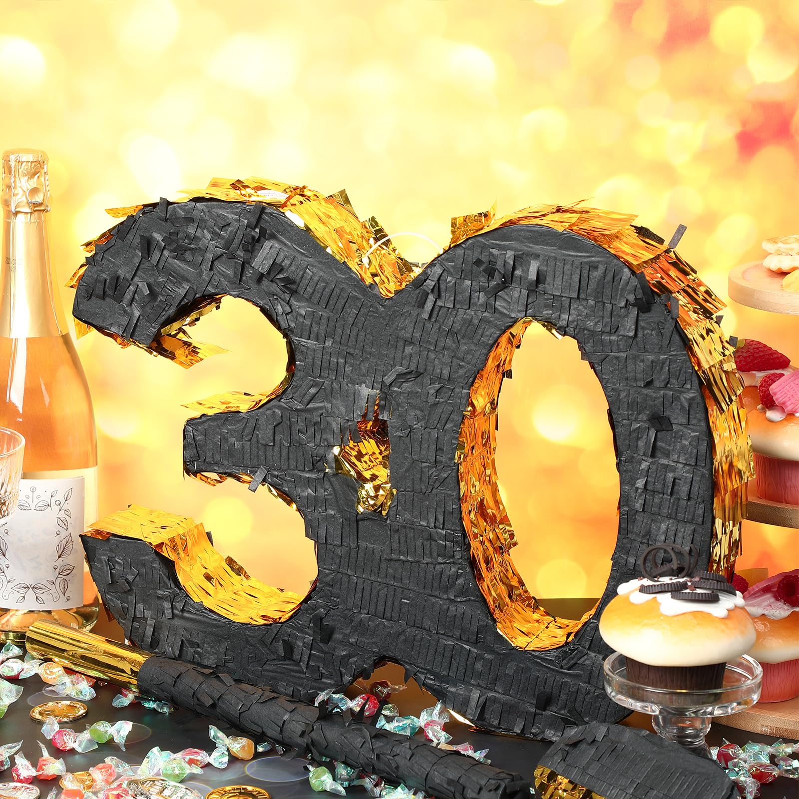 Gemscream Piñata de cumpleaños número 30 de 16 pulgadas con palo de piñata, confeti vendado para hombres y mujeres, regalos de fiesta de 30 cumpleaños, decoraciones de aniversario