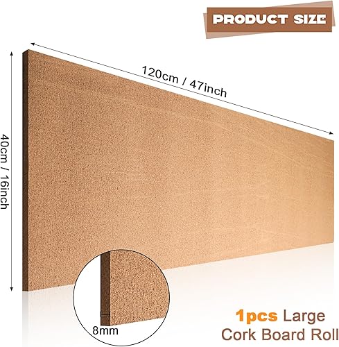 Miniatura 2 de Outus Rollo de tablero de corcho de 0.315 in de grosor, autoadhesivo, con 100 pasadores de empuje, mini tableros de corcho sin marco para pared (47