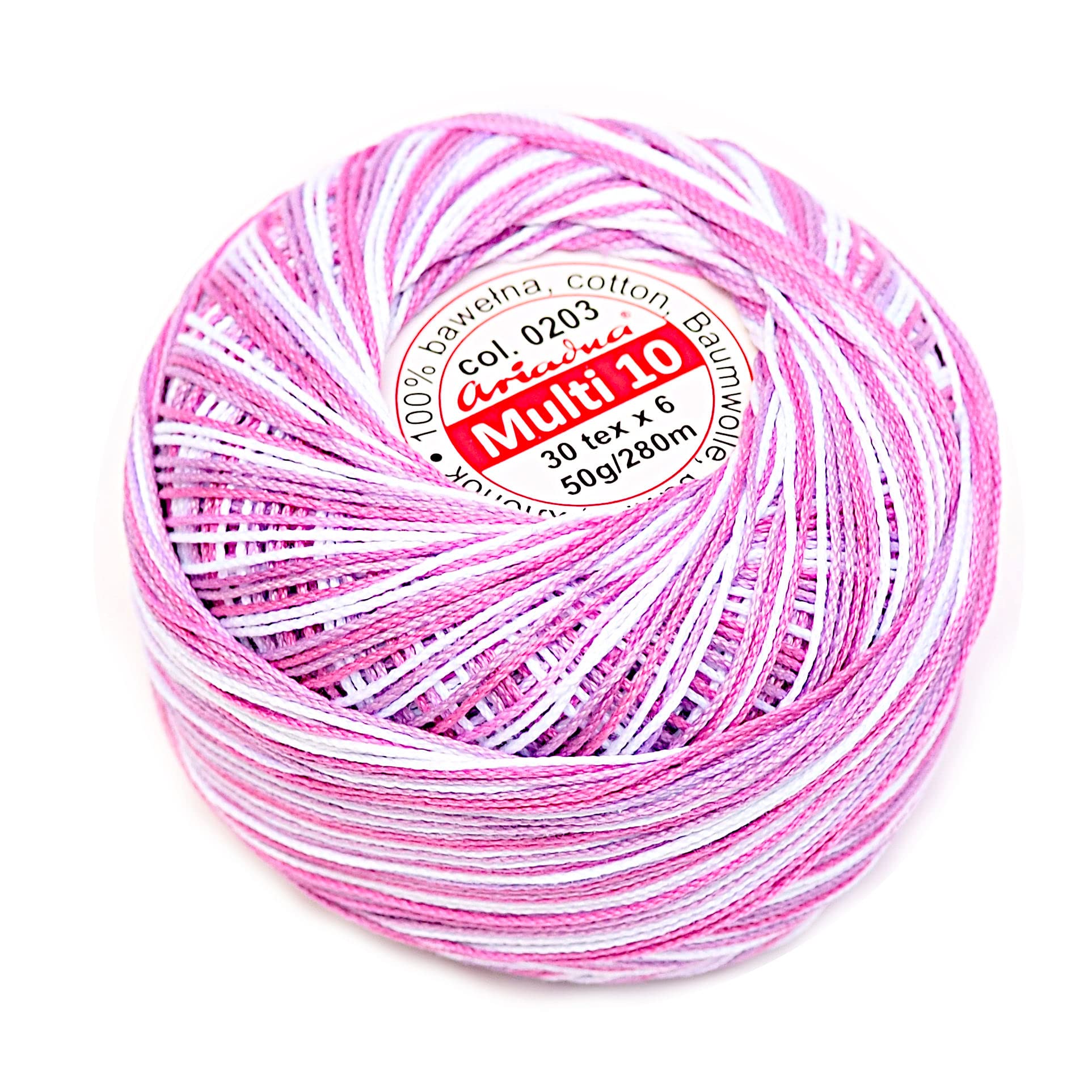 Ariadna Gradient Crochet Cotton Size 10 Gradient Ball Yarn 306yd / 280m Quality Thread 50g Multi Colours (Lilac 203)