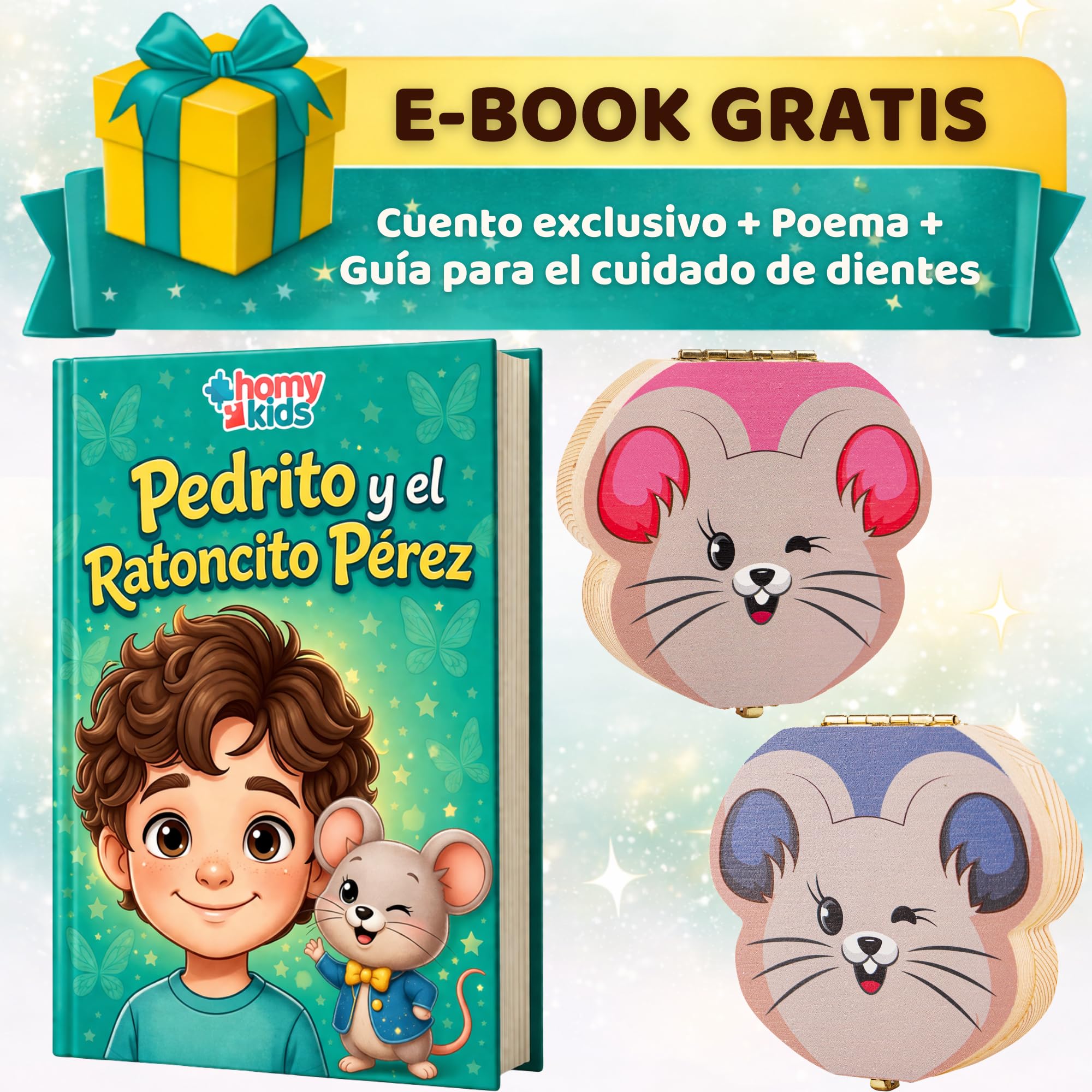 HOMYKIDS® Caja dientes de leche niño y niña - Cajitas de madera para guardar dientes - Regalos originales Ratoncito Perez para almacenamiento dientes (Azul) — view 6