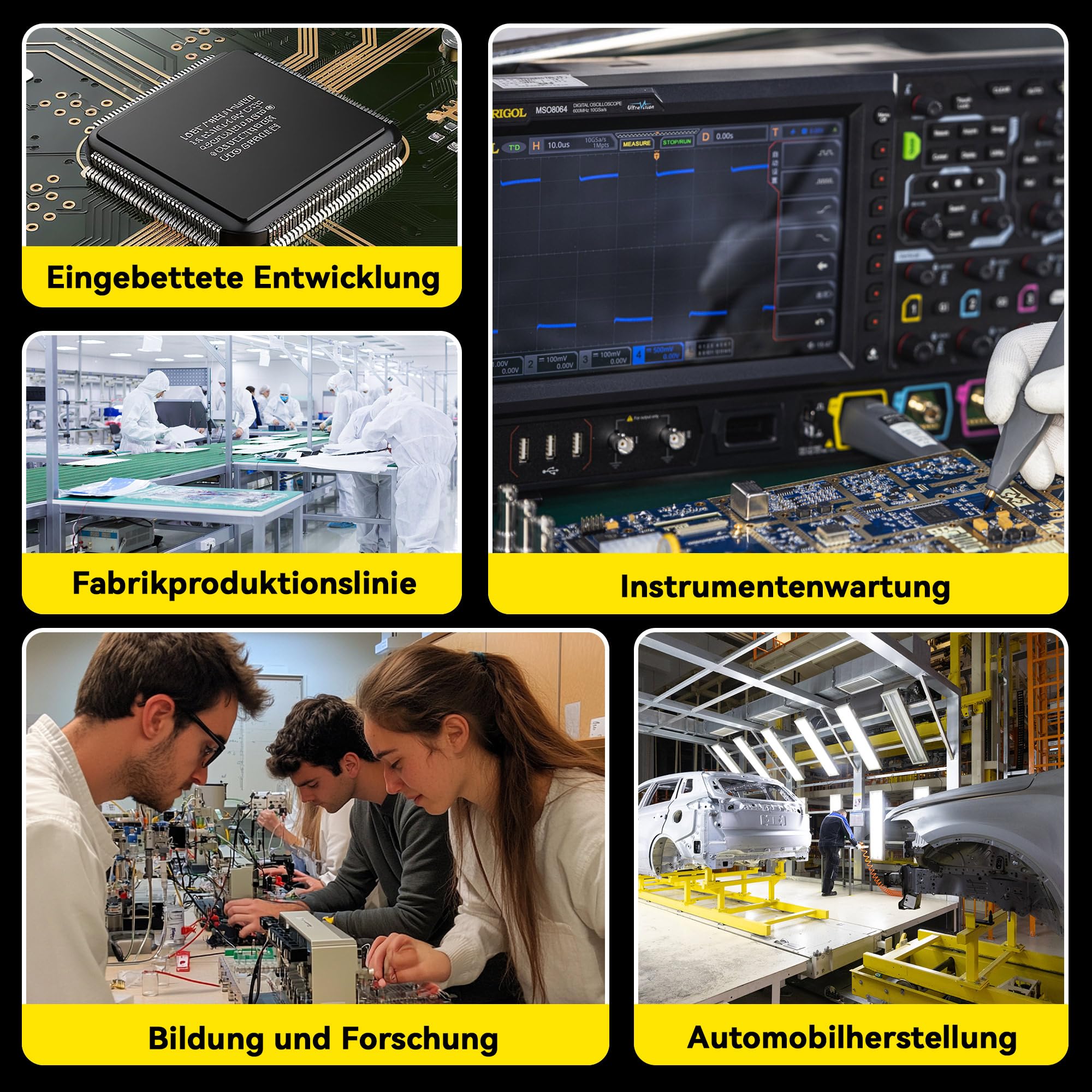 RIGOL Oszilloskop,DHO804 Tragbares Digitales Oscilloscope,70MHz Bandbreite,4 analoge Kanäle,12bit vertikale Auflösung,niedriges Grundrauschen,Unterstützung für mobile Netzteile