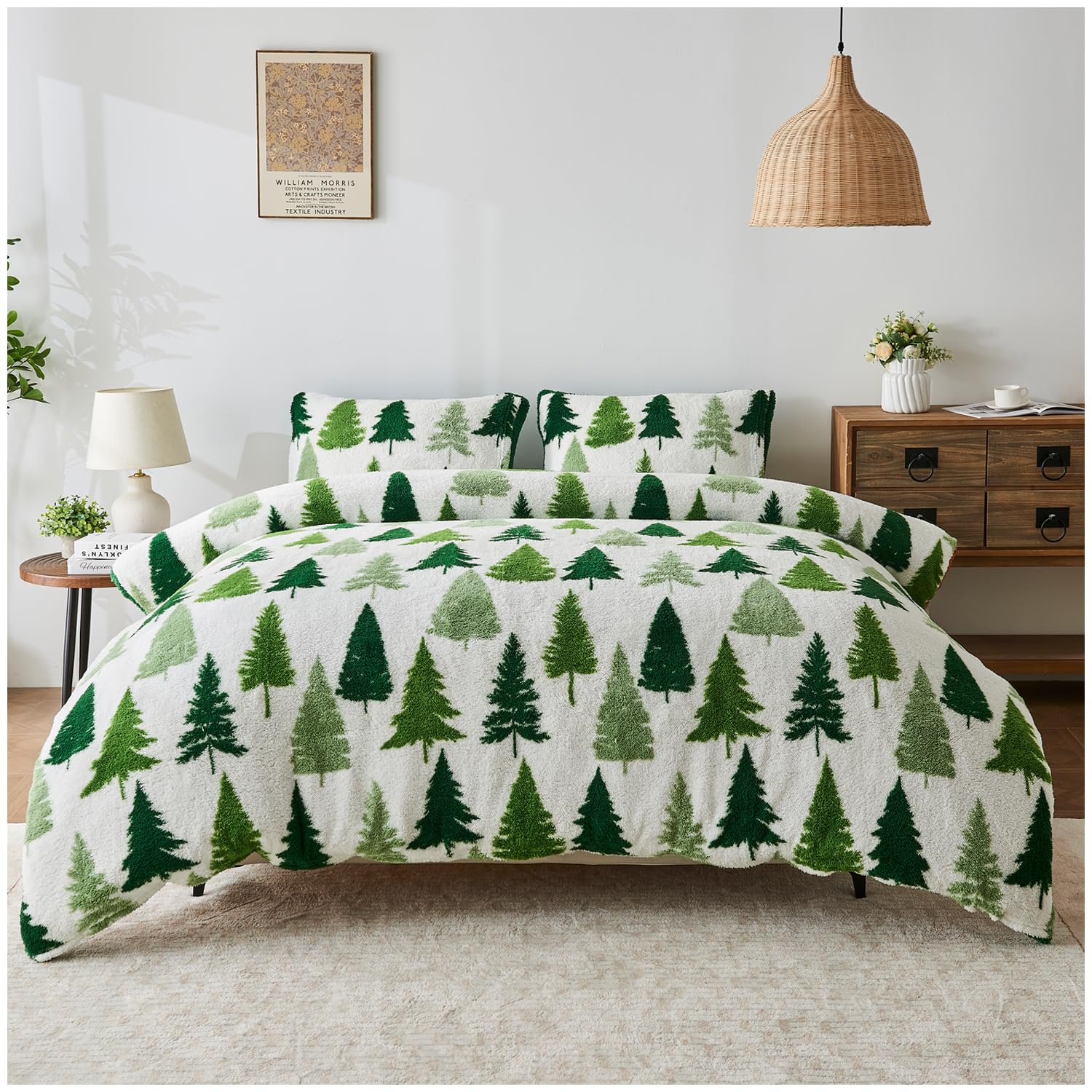 GC GAVENO CAVAILIA Xmas Duvet Bedding Sets King Size - Christmas Tree Duvet Cover Set with Pillowcases - Breathable Xmas Quilt Cover - Comfortable Bedding Bed Cover - (230x220 cm), Green