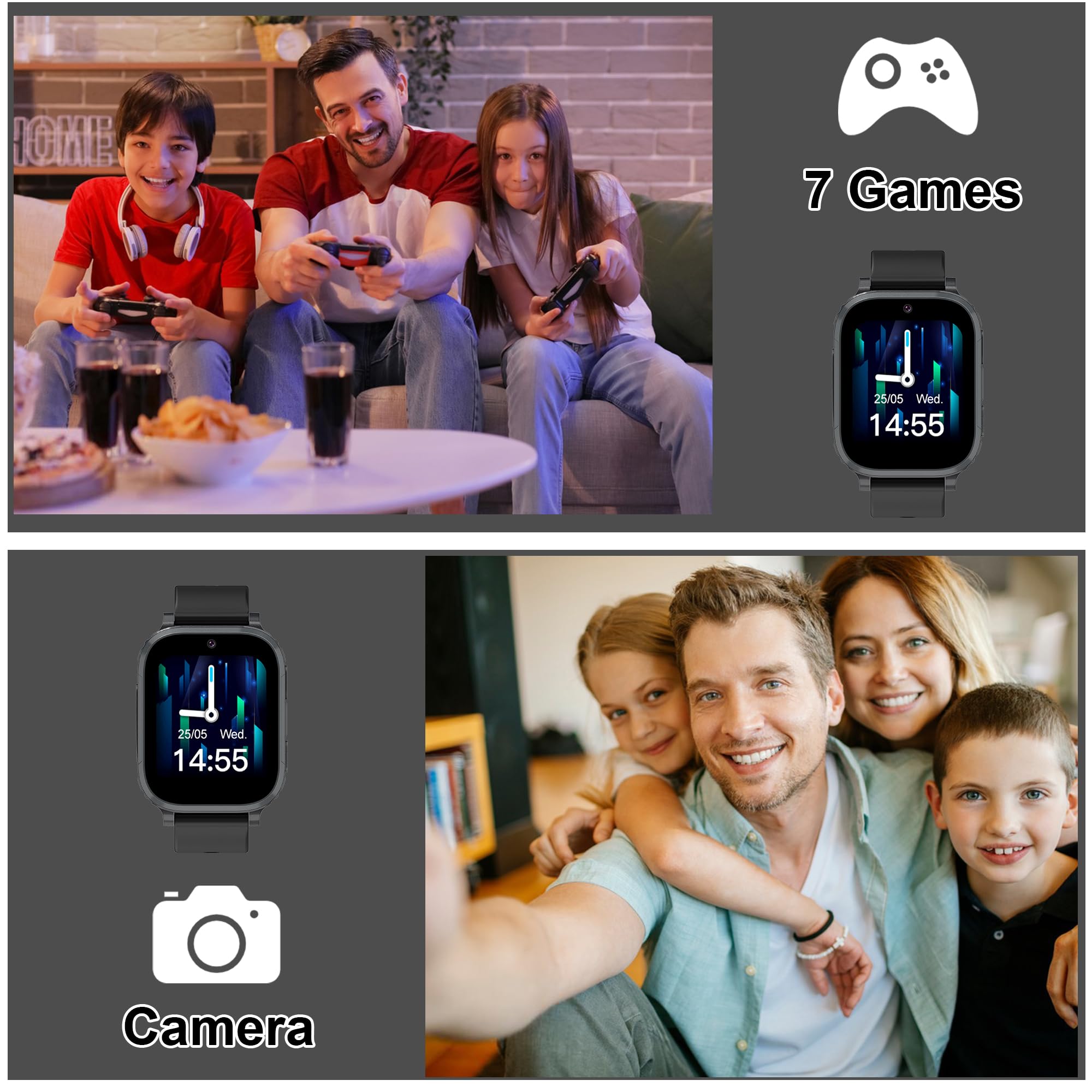 GPS Montre Connectée Enfant, Montre Intelligent Enfant 4G Telephone, Appel, SOS, Chat Vidéo WiFi, GPS Localisation, Mode Classe, Réveil, 7 Jeux, 10 Contacts, Smartwatch Ado Enfants Cadeau