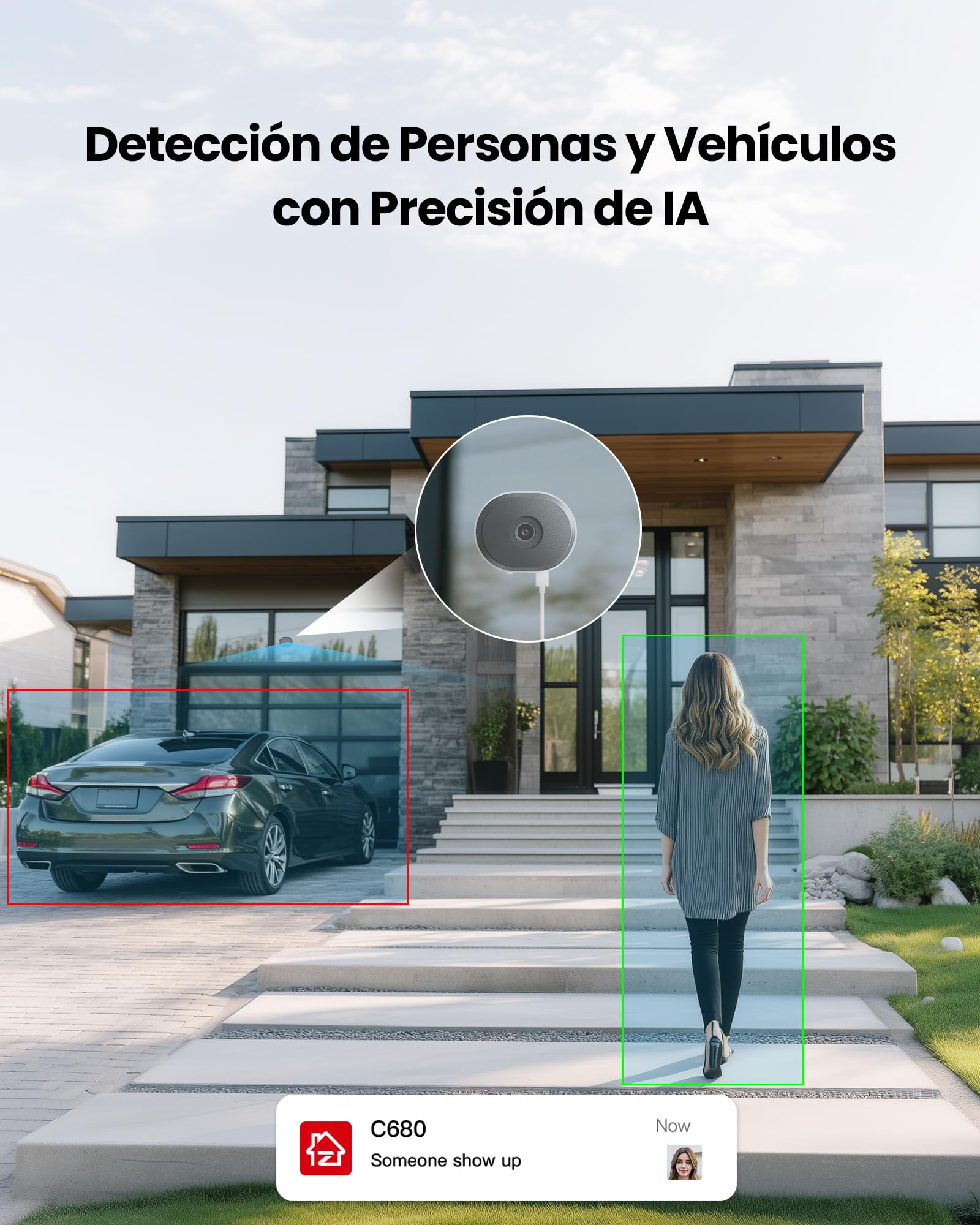ZOSI Pack de 2 Cámara Vigilancia WiFi Interior 3MP Cámara Ventana para Seguridad Exterior, Detección de Persona/Vehículo, Visión Nocturna Color, 2.4/5GHz WiFi, Grabación 24/7, 2K C680