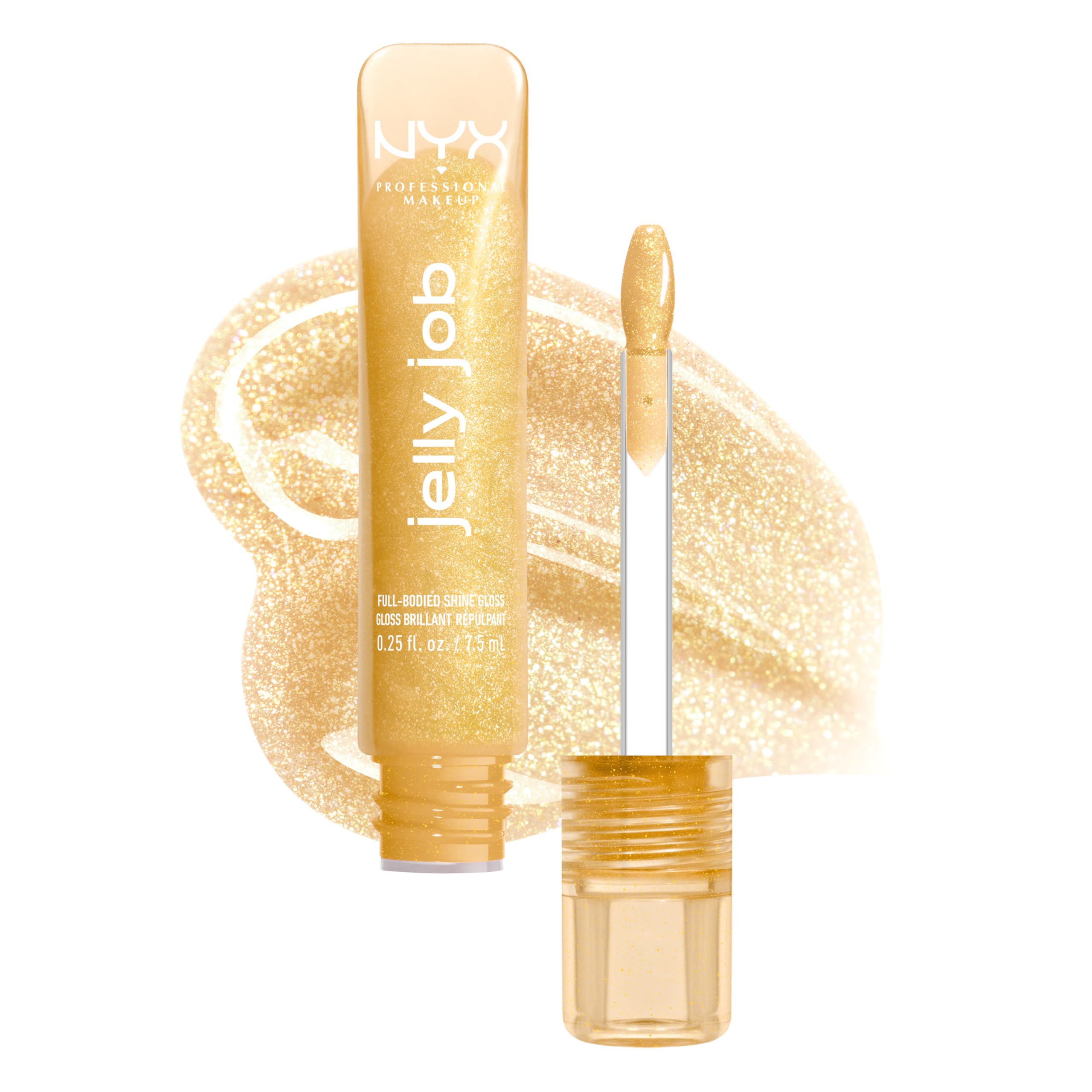 NYX Professional Makeup Jelly Job Peptide Lip Gloss, High-Shine Glassy Finish, Volumizing Peptide Complex & Cherry Oil, 16 Shimmer & Pure-Shine Shades, Shade: Glow Job