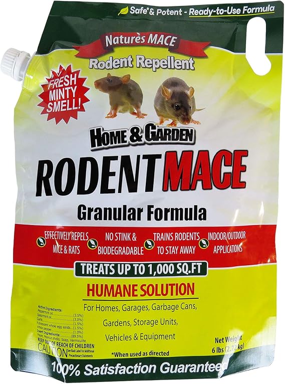 Natures MACE Rodent Repellent 6 lb Covers 1,000 Sq. Ft., Rodent Repellent Outdoor, Keep Mice Rats Rodents Out of Home, Garage, Attic, Peppermint Spray Blend for Rodents, Safe Around Kids
