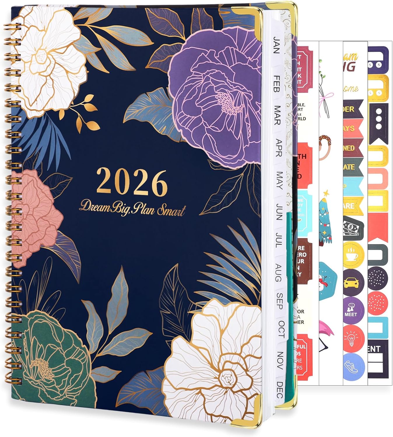2026 planner, weekly and monthly planner, january 2026 - december 2026, calendar planner a5 (6.5" x 8.5") with tabs, inner pocket for home school office supplies, blue flower 2026-blue flower