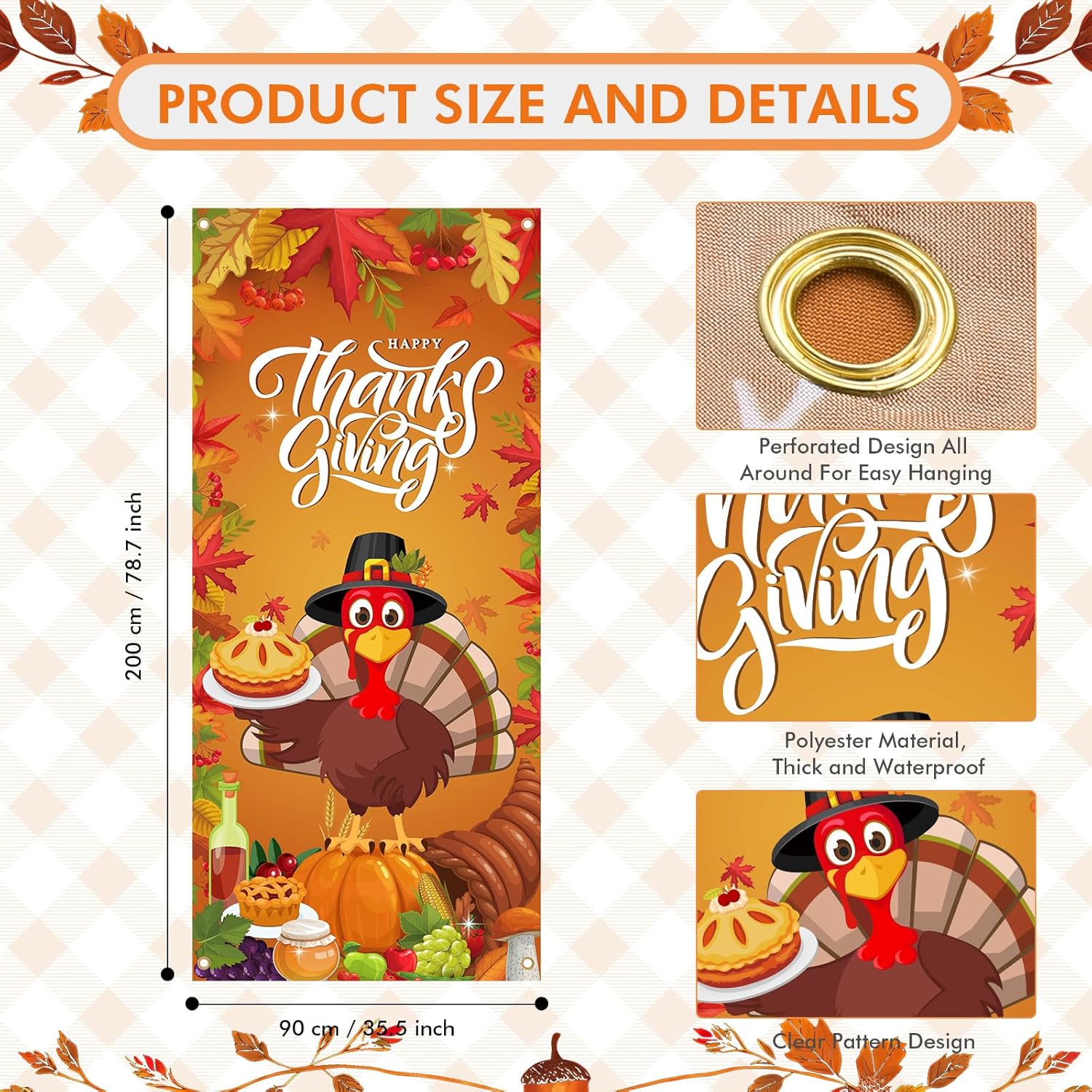 Preboun 6 Pcs Thanksgiving Fall Door Cover for Front Door Thanksgiving Entry Banner Decoration 78 x 35 Inches Happy Fall Entrance Background Dwarf Pumpkin Harvest Porch Banner for Indoor Outdoor - Image 2