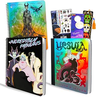 Disney Villains School Supplies - Bundle with 3 Notebooks Plus Tattoos, Bookmark, More | Disney Villains School Supplies Set for Kids, Boys, Girls