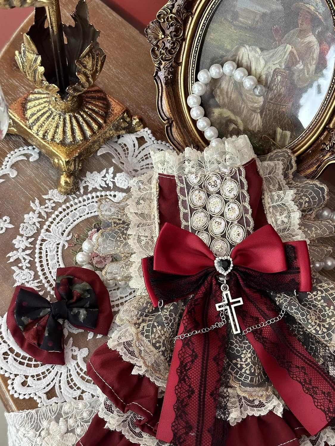 Fashion Sweet Puppy Dog Lace Princess Dress for EXTRAL Small and Small Dog A-WineRed Large