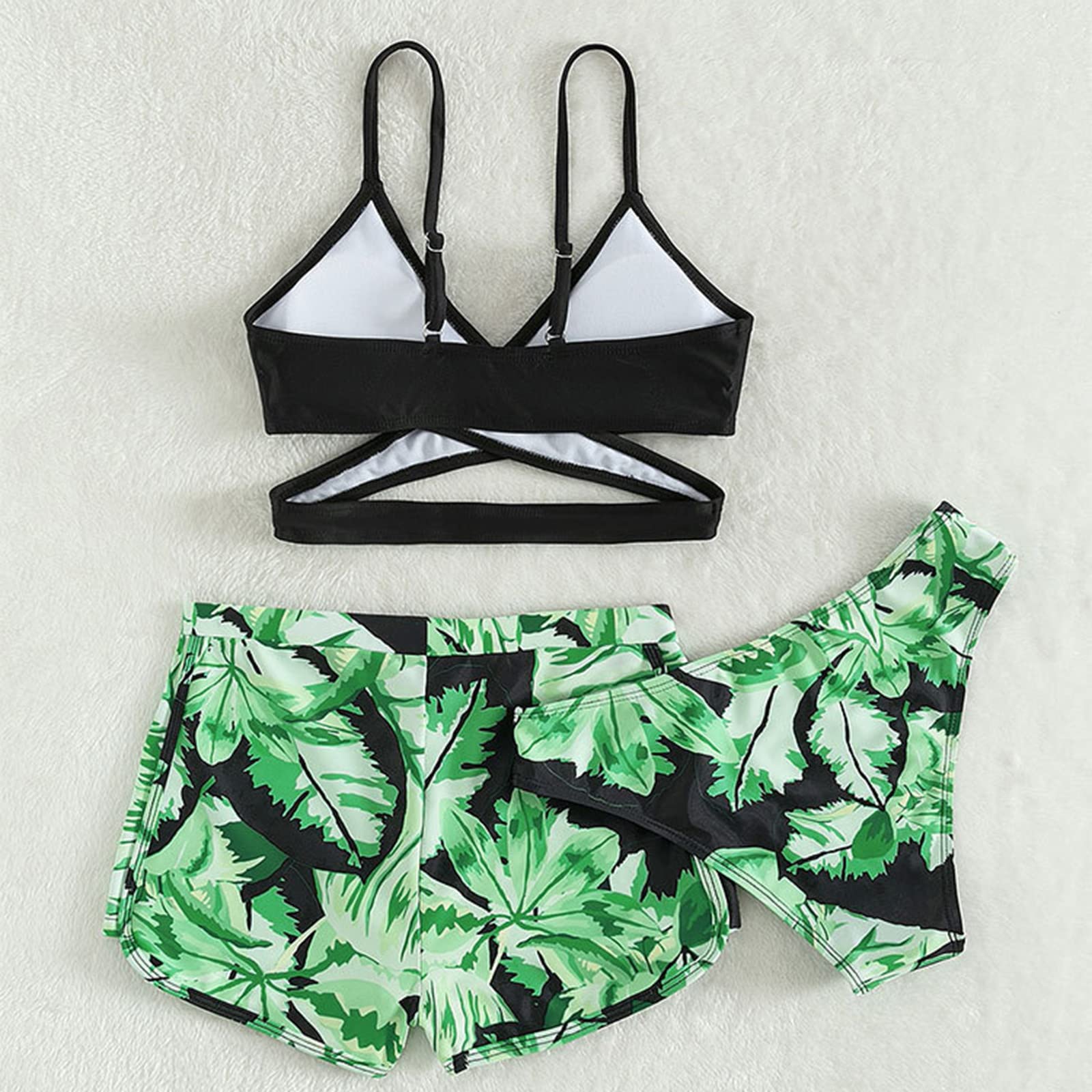 Bikini de niña adolescente con falda niños pequeños bebé niña primavera verano impresión algodón sin mangas niños 3 piezas hojas traje de baño