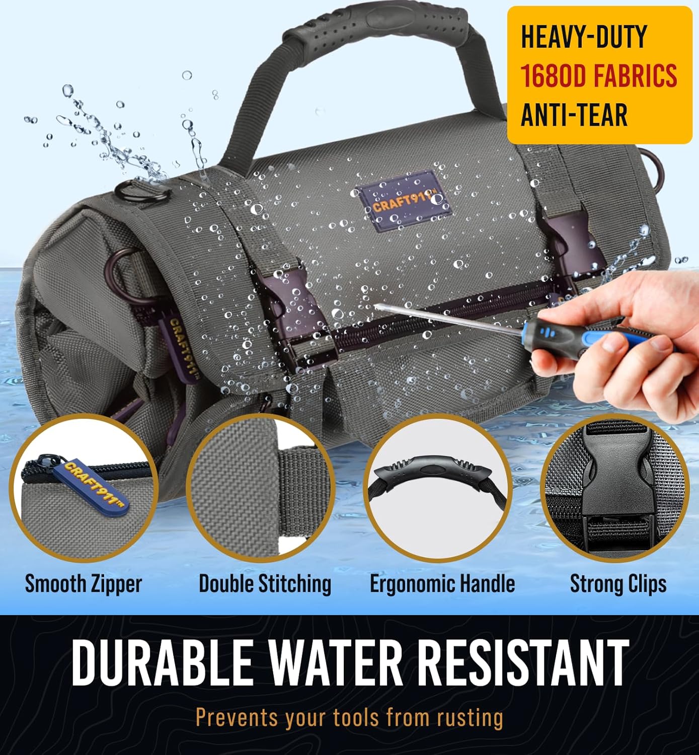 Durable Tool Bag Organizers w/Detachable 6 Tool Pouches - Small | Compact & Lightweight Tool Roll Up Organizer for Electrician, Mechanic, Hobbyist