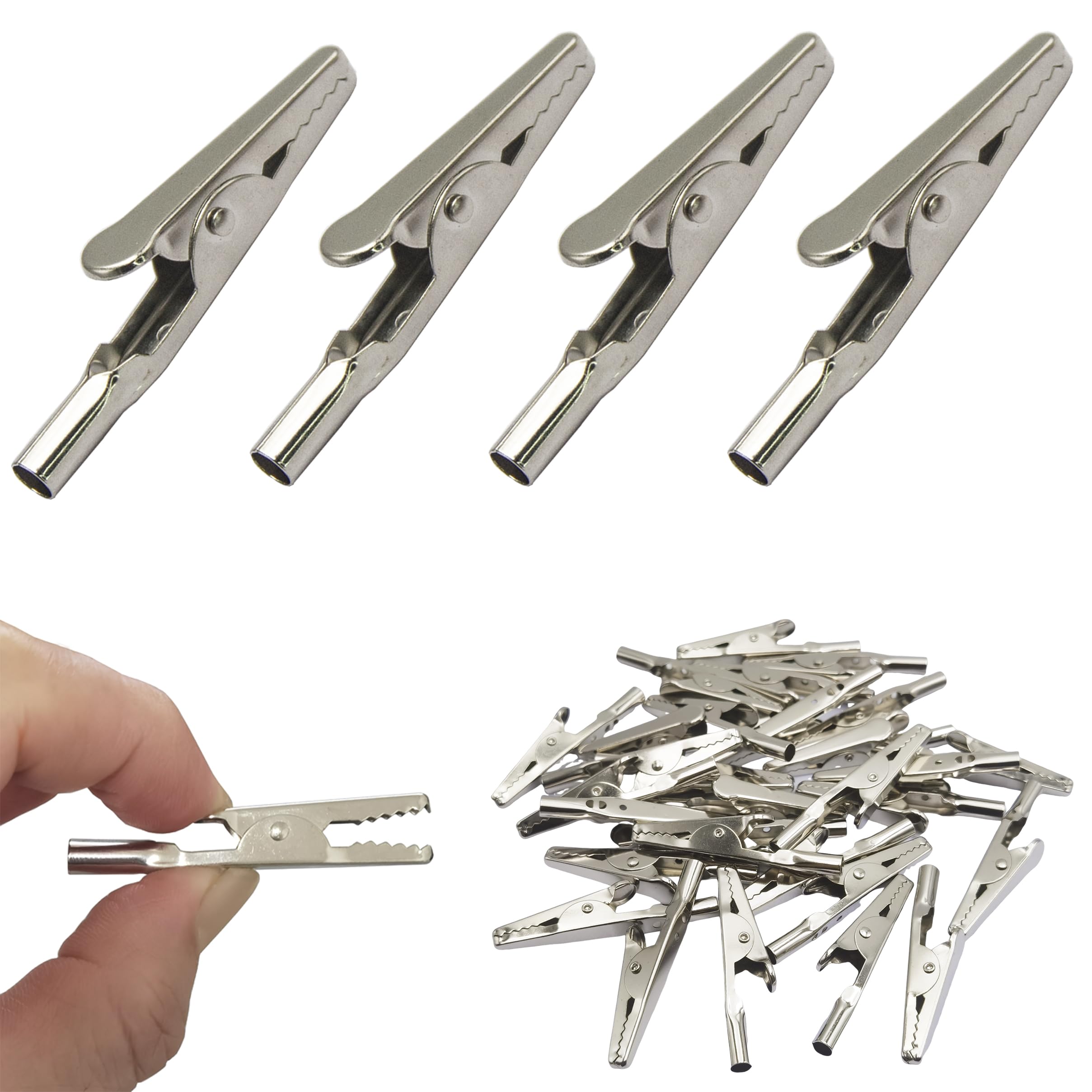 Lot De 50 Pinces Crocodiles 10A - Pinces De Test Électrique - Argenté - 5,1 Cm - Pour Soudure Et Bricolage