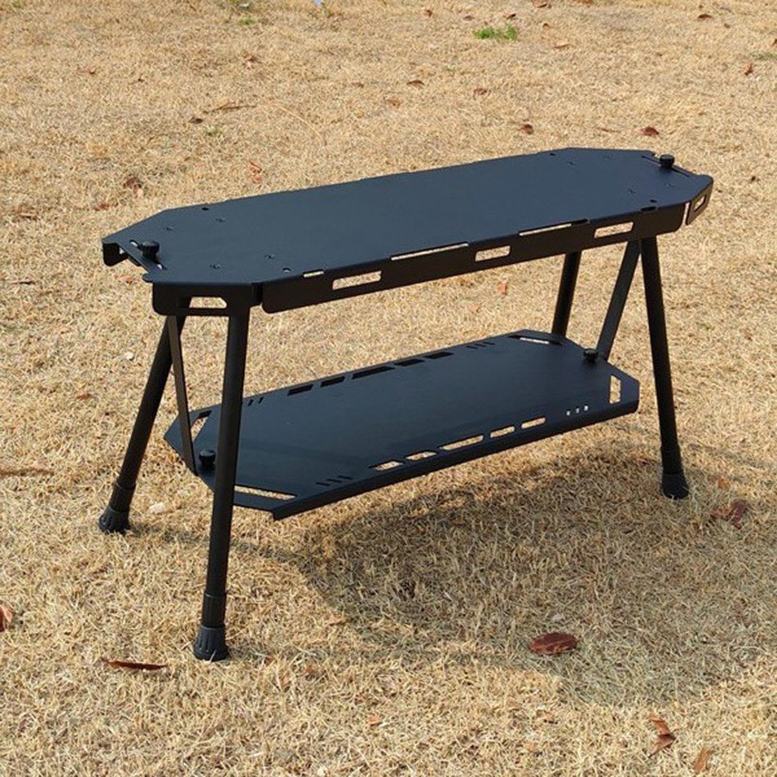 Tavolo da campeggio portatile, in alluminio leggero, con scaffalatura portaoggetti sottile e pieghevole, per uso esterno, barbecue, picnic e casa
