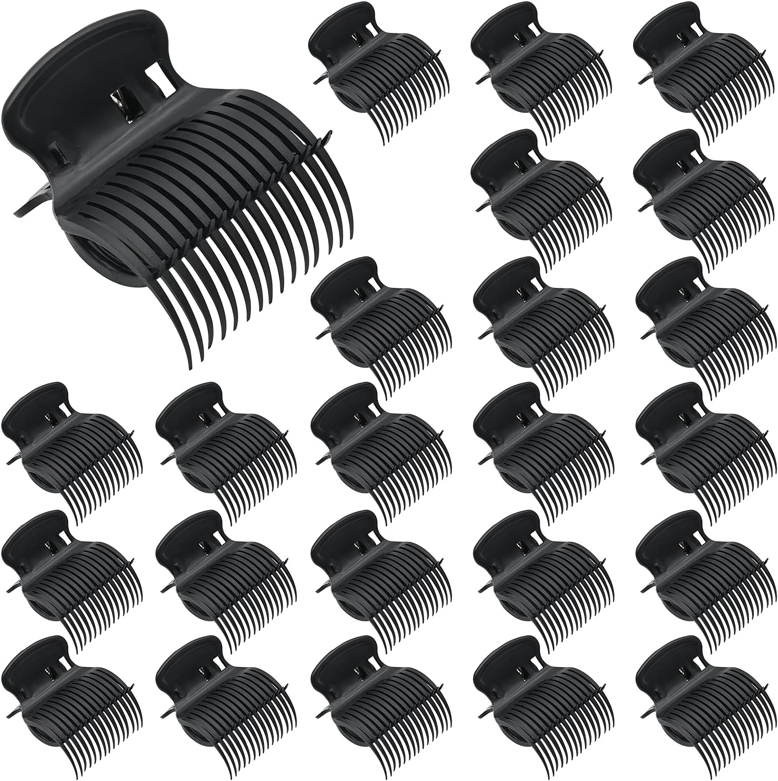 24 Pack Hot Roller Clips, Plastic Hair Curler Claw Clip Replacement Roller Clips Safety & Heat Lightweight Resistance Heated Clip for Small, Medium, Large Girls Hair Section Styling (Black)