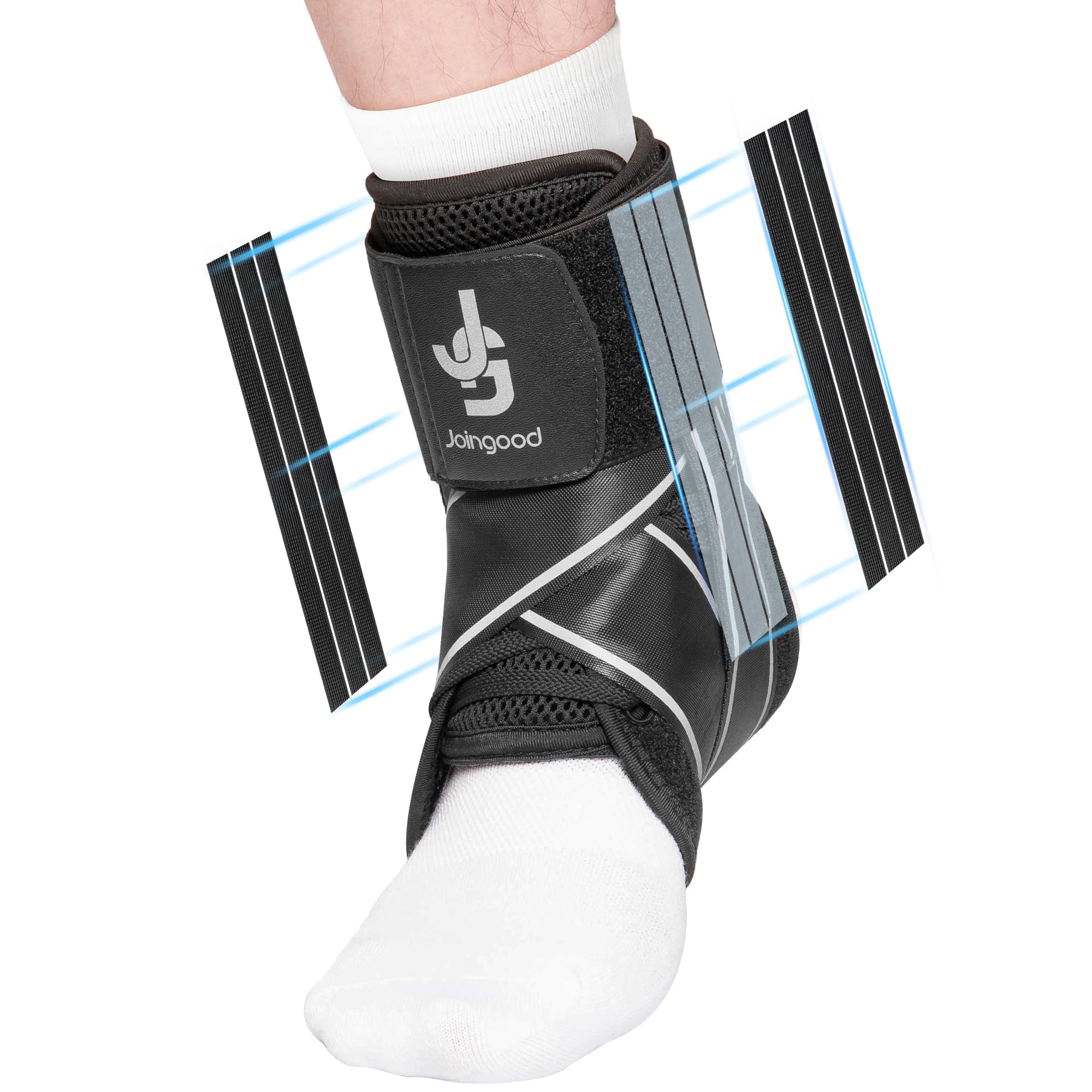 Cavigliera per donne e uomini, lacci rapidi con stabilizzatori laterali, cinghia riflettente per basket, pallavolo, corsa, M