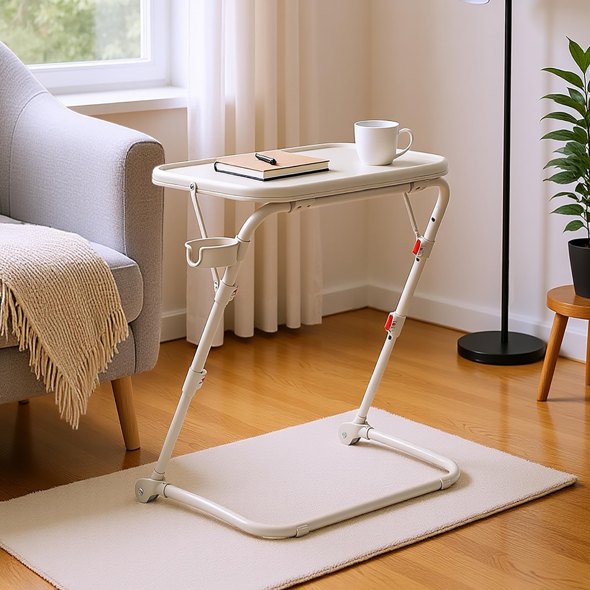 MEUBLE COSY Tavolino da Salotto, Tavolo Laterale Regolabile per Divano con Piano Inclinabile, Beige