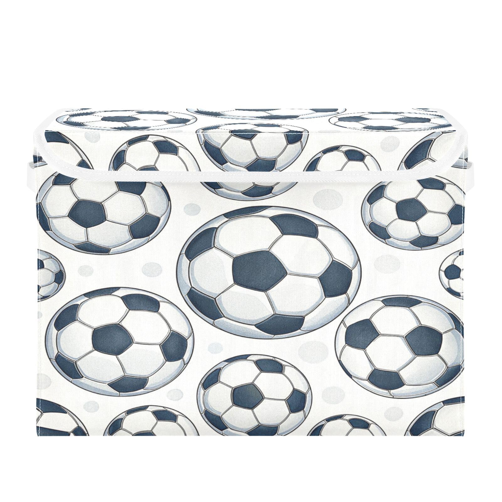 Ewusp Soccer Fabric Storage Bin with Lid, Decorative Foldable Storage Basket with Handles, Stackable Closet Shelf Organiser Box for Clothes, Books, Bedroom, Living Room