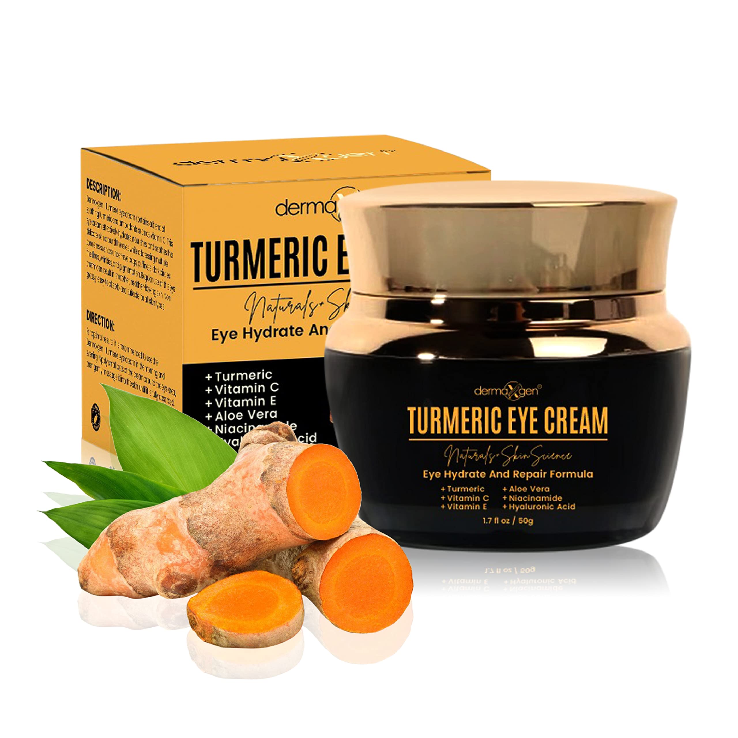 DERMAXGEN Vitamin C + Turmeric Eye Cream for Dark Circles & Puffiness - Hydrating & Moisturizing Under Eye Cream for Fine Lines & Bags - Reduce Dark Spots and Wrinkles for a Fresh Look - 1.7 FL OZ