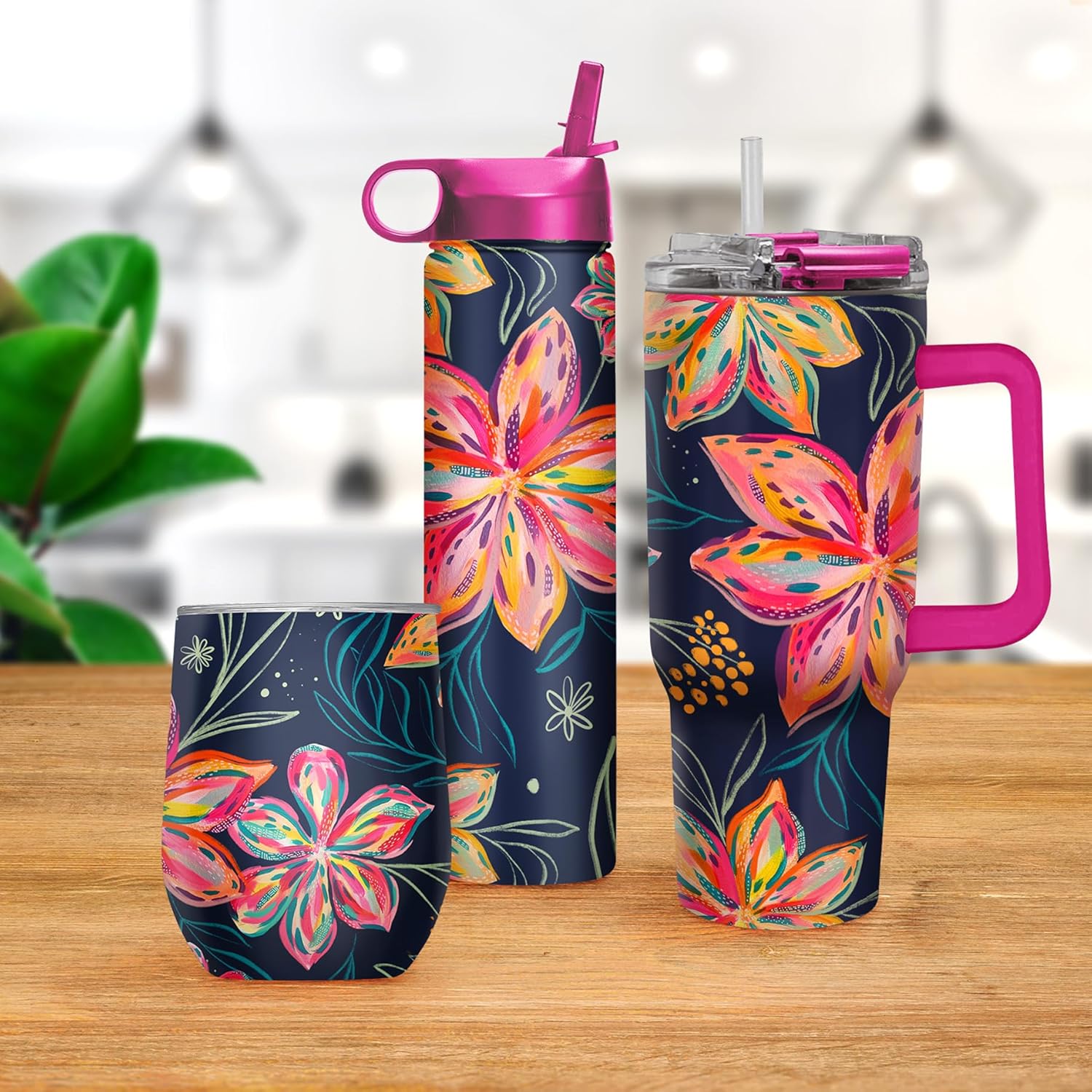 RainCaper 18/8 Stainless Steel Insulated Water Tumbler with Straw | 24oz, BPA-Free, Double Wall for Hot & Cold | Travel-Friendly, Cup Holder Ready (EttaVee Bold Flowers)