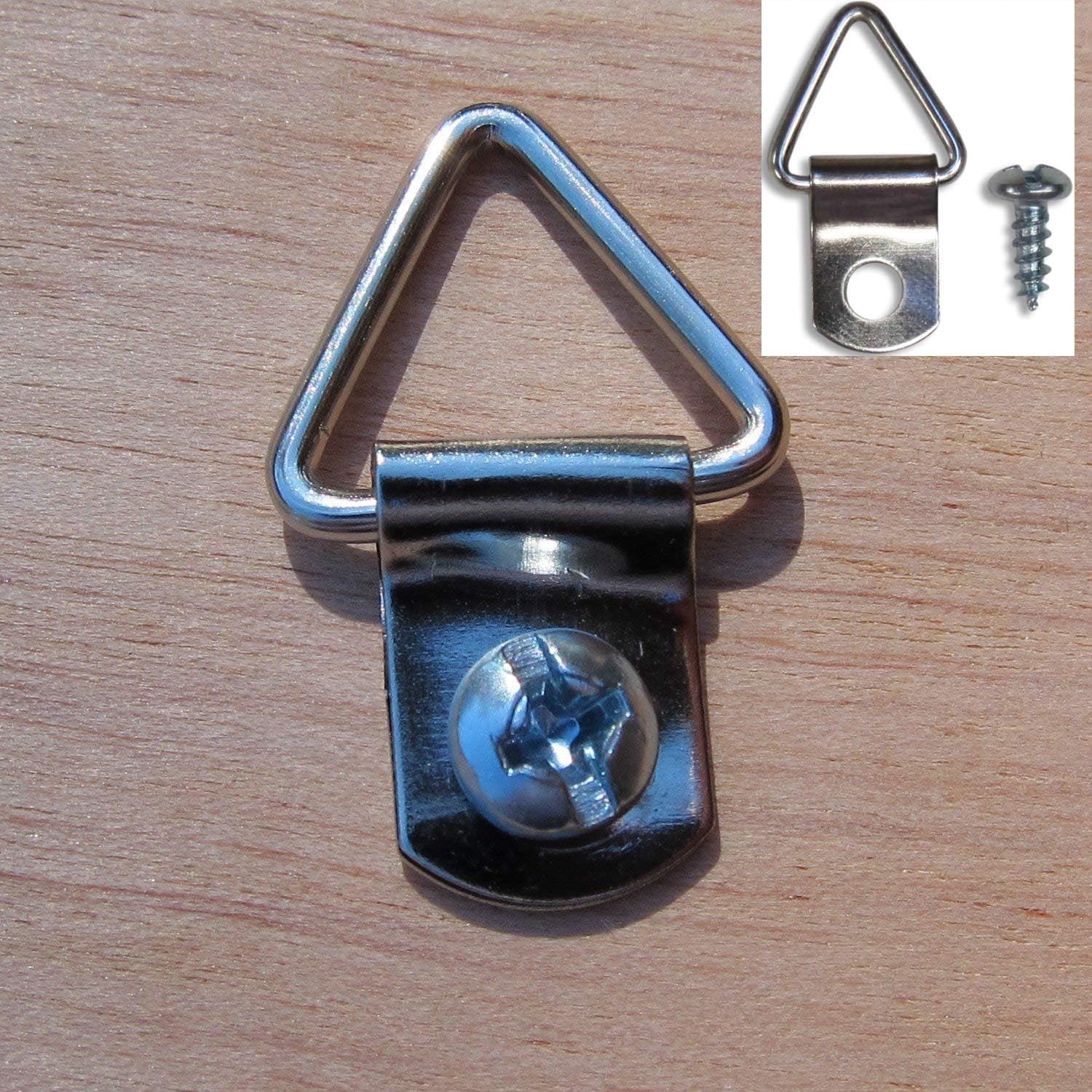 110Pcs Small Triangle Ring Picture Hangers Frame Hanging Hangers Single Hole with Screws for Wooden Frame and Cross Stitch