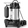 LANCHEZ 1/2 HP 5200 GPH Submersible Sump Pump Cast Iron and Stainless Steel with Integrated Vertical Float Switch, Sewage/Effluent Pump for Basement, Basin, Sewage System, 1-1/2" NPT Discharge