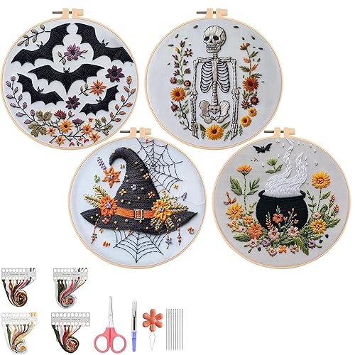 4 Set Halloween Embroidery Kit, Halloween Crafts for Adults, DIY
