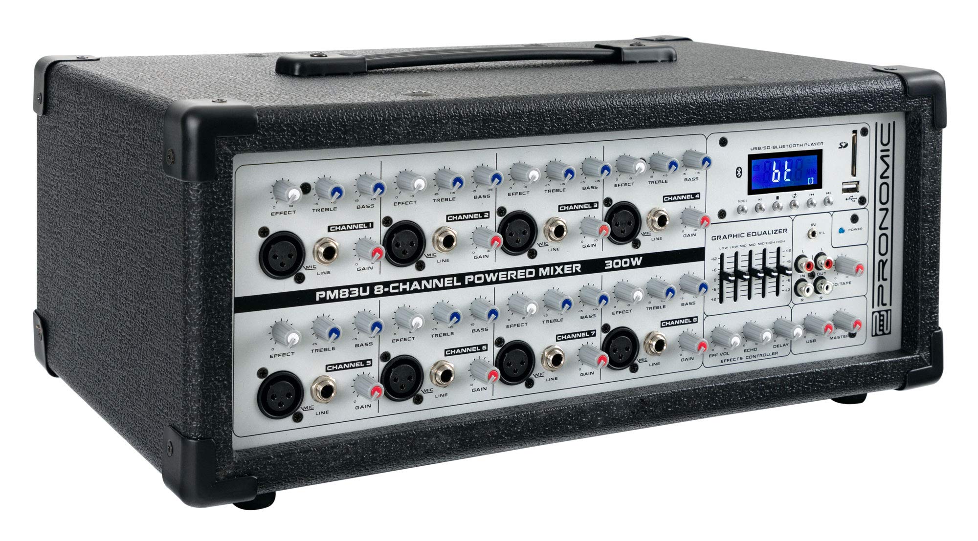 Pronomic PM83U Mixer Amplificato 8 Canali con USB/SD/Bluetooth MP3-Player (Mixer Live con Amplificatore Integrato, Effetti Digitali, 300W)