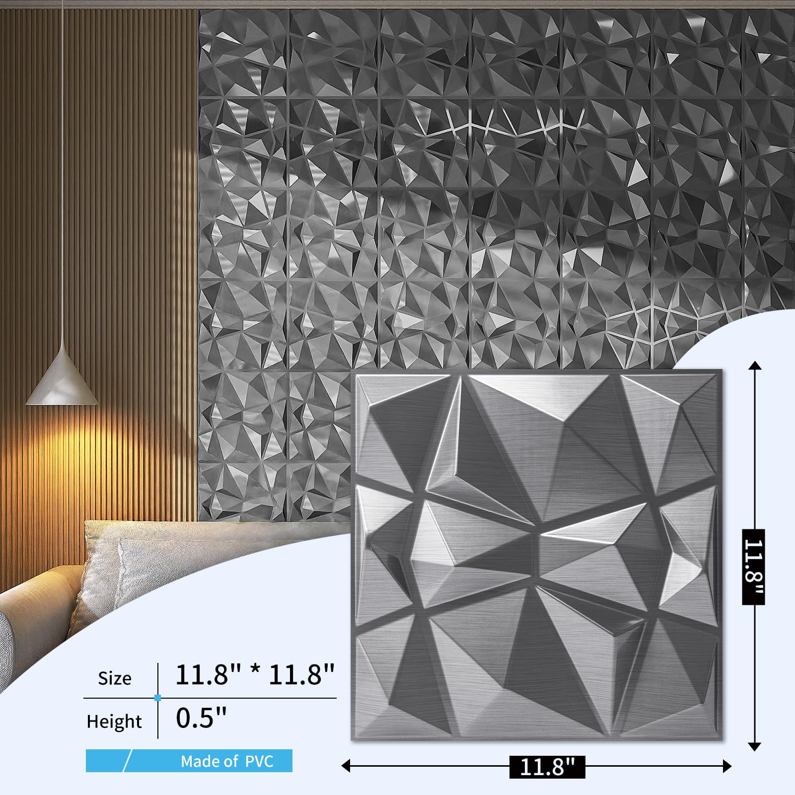 Piastrelle 3D Art3d Per Pareti In PVC | Onda Bianca Opaca, 12 Pezzi 50x50 Cm - Foto 14