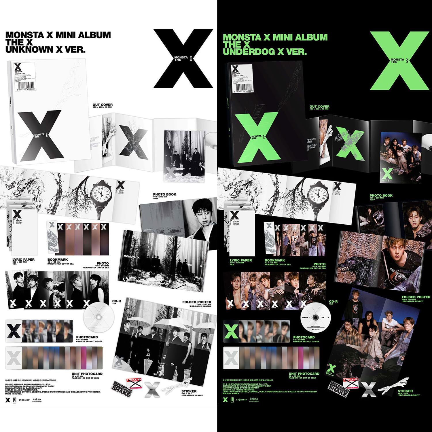 MINI ALBUM [THE X] (UNKNOWN X Ver.) Out Cover + Photo Lyric Paper mark R + 4 Extra Photocards