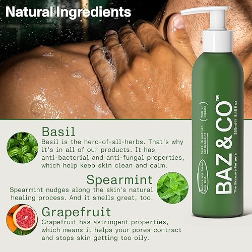 Miniatura 4 de BAZ & CO Gel de baño hidratante para hombre, Restore and Awaken Body Wash para hombres, 8.45 onzas líquidas con albahaca, pomelo y menta verde