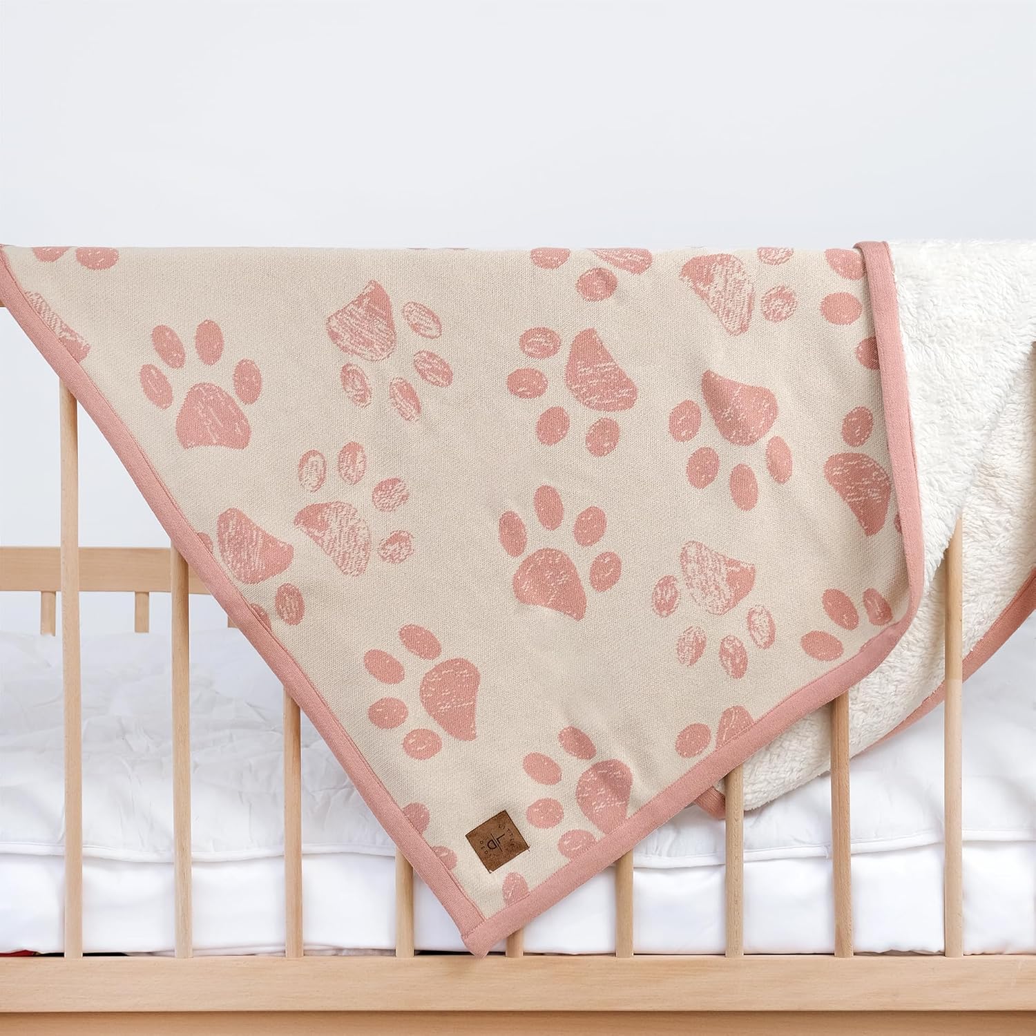 review Small Pet Blanket - 100% Organic Cotton, Double Layer Plush Sherpa, Soft Plush, Pink Jacquard Paw Knit, 30