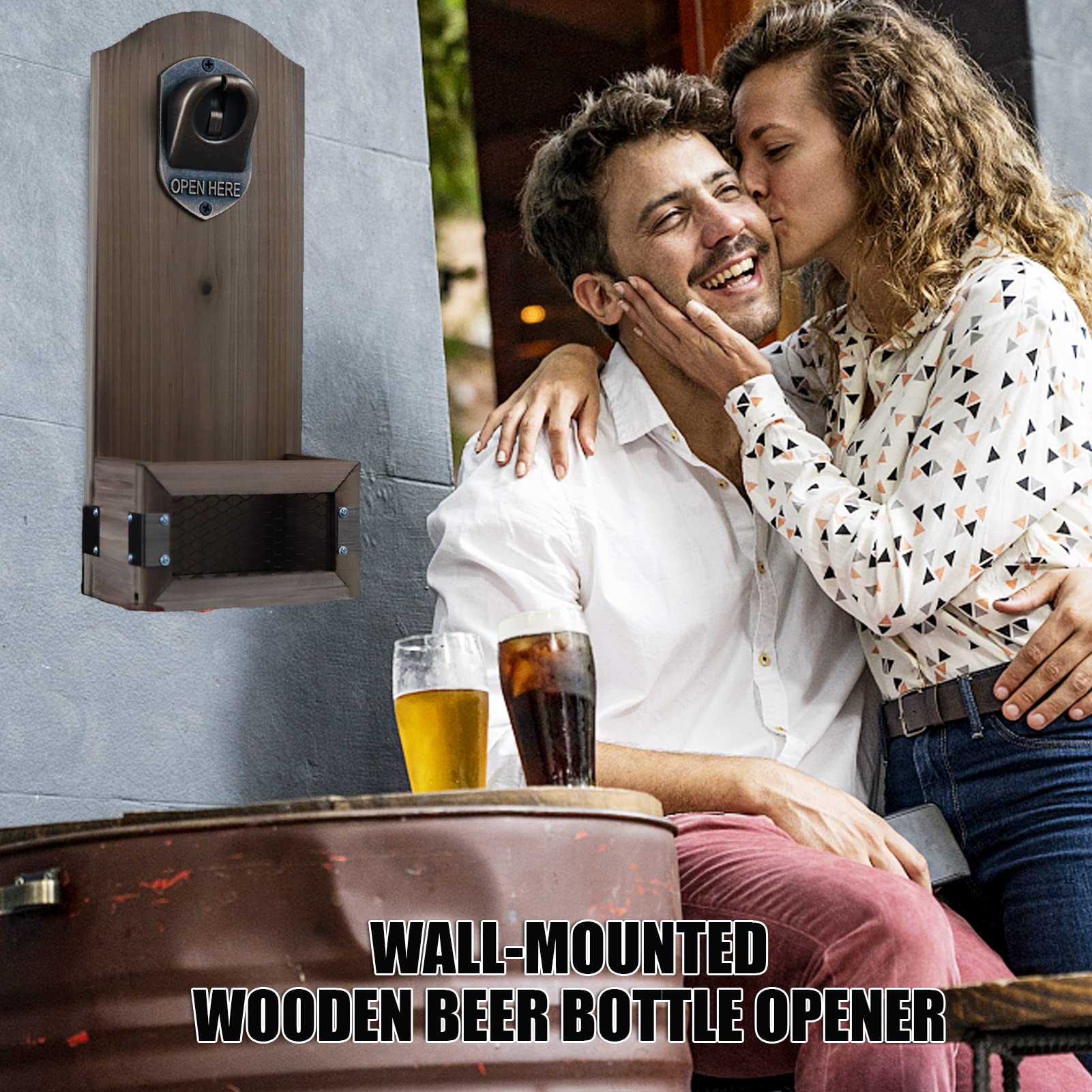 ZONSUSE Abridor Cerveza Pared, Abrebotellas con Colector de Tapones, Regalos Originales