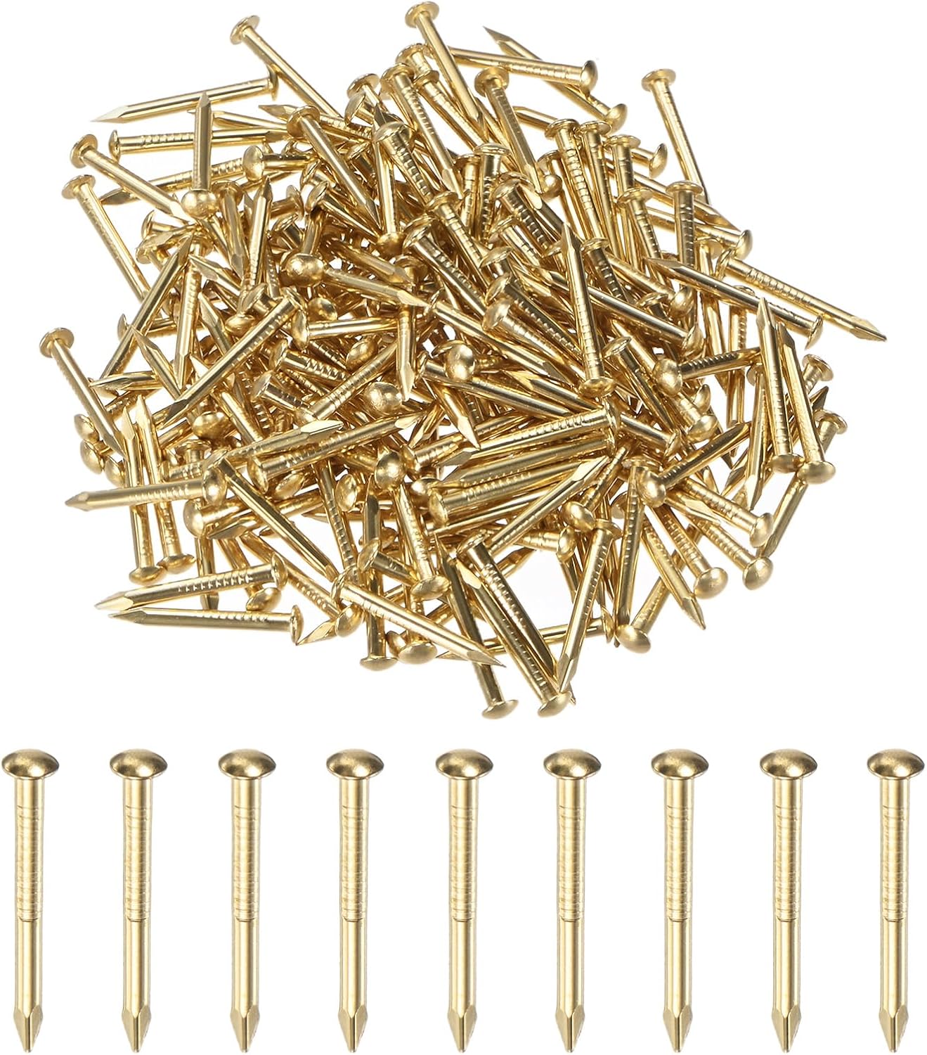 M METERXITY 200-Pack Small Tiny Nails, 1.5mm x 15mm Brass Precision MIni Nails Hardware Round Head for Wooden/DIY Crafts Decorative/Household Accessories/Picture Hanging