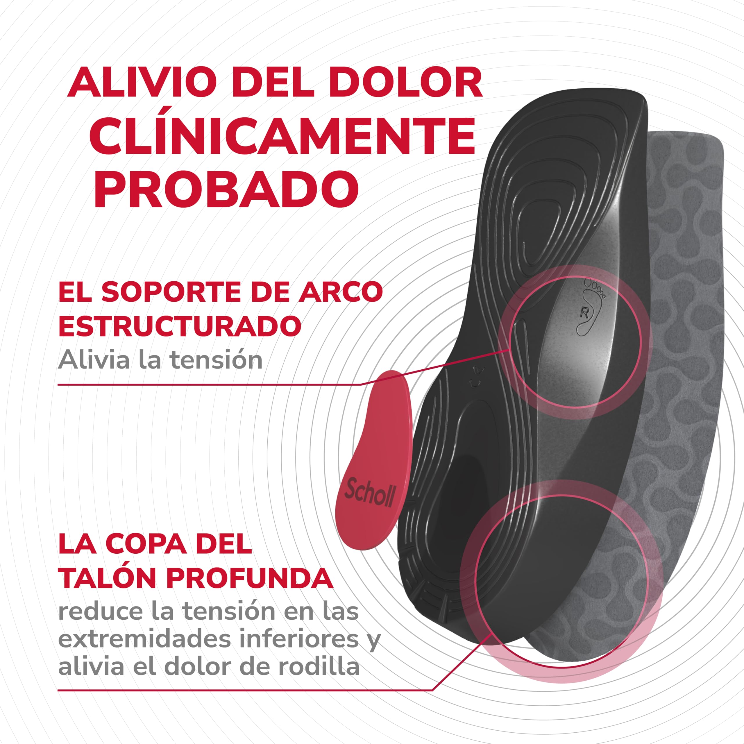 Scholl Plantilla In-Balance para el Alivio del Dolor de Rodilla y Talón, 1 Par, Blanco, Talla L (42.5-45), 2 Unidades