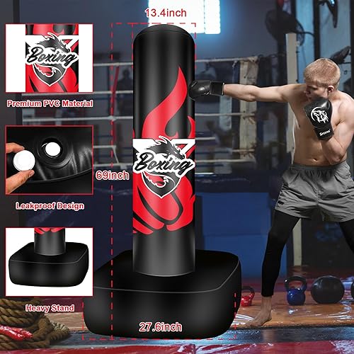 Miniatura 2 de Freestanding Punching Bag for Adult Teens, 70" Heavy Punching Bag with Boxing Gloves and Electric Air Pump for Beginners Kickboxing Training MMA