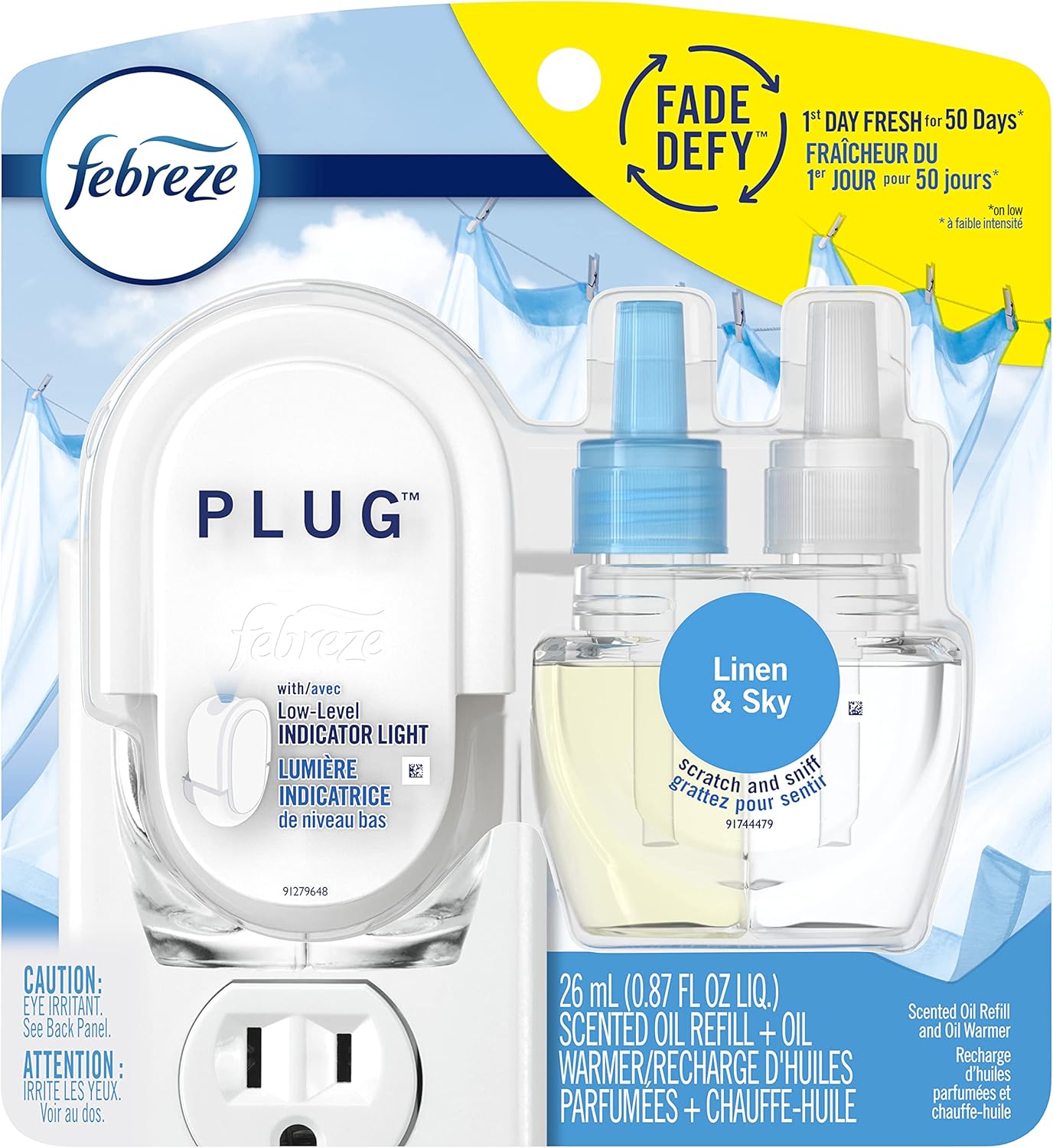 Febreze OdorEliminating Fade Defy PLUG Air Freshener, Linen & Sky