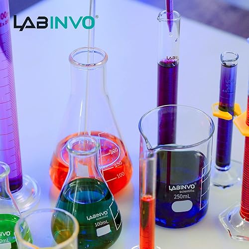 Miniatura 5 de Frasco Erlenmeyer de vidrio de 3.4 fl oz, frasco cónico graduado de boca estrecha con punto de marcado, juego de 6 frasco de vidrio de borosilicato