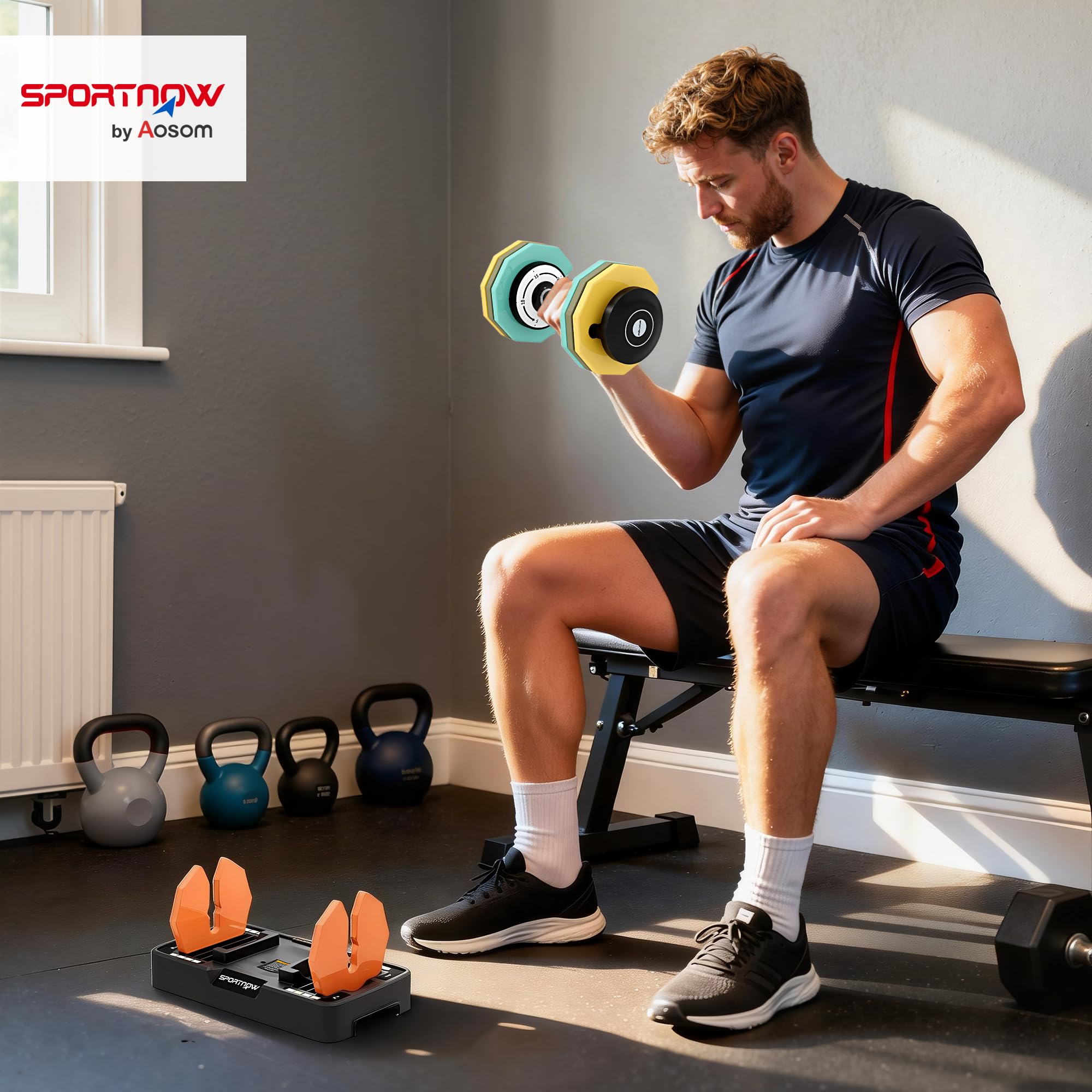 SPORTNOW Mancuerna Ajustable Octogonal 5 en 1 Ajuste Rápido 5-25 kg | Pesas y Mancuernas, Base de Almacenamiento, Mango Antideslizante, Equipo de Entrenamiento para Gimnasio en Casa