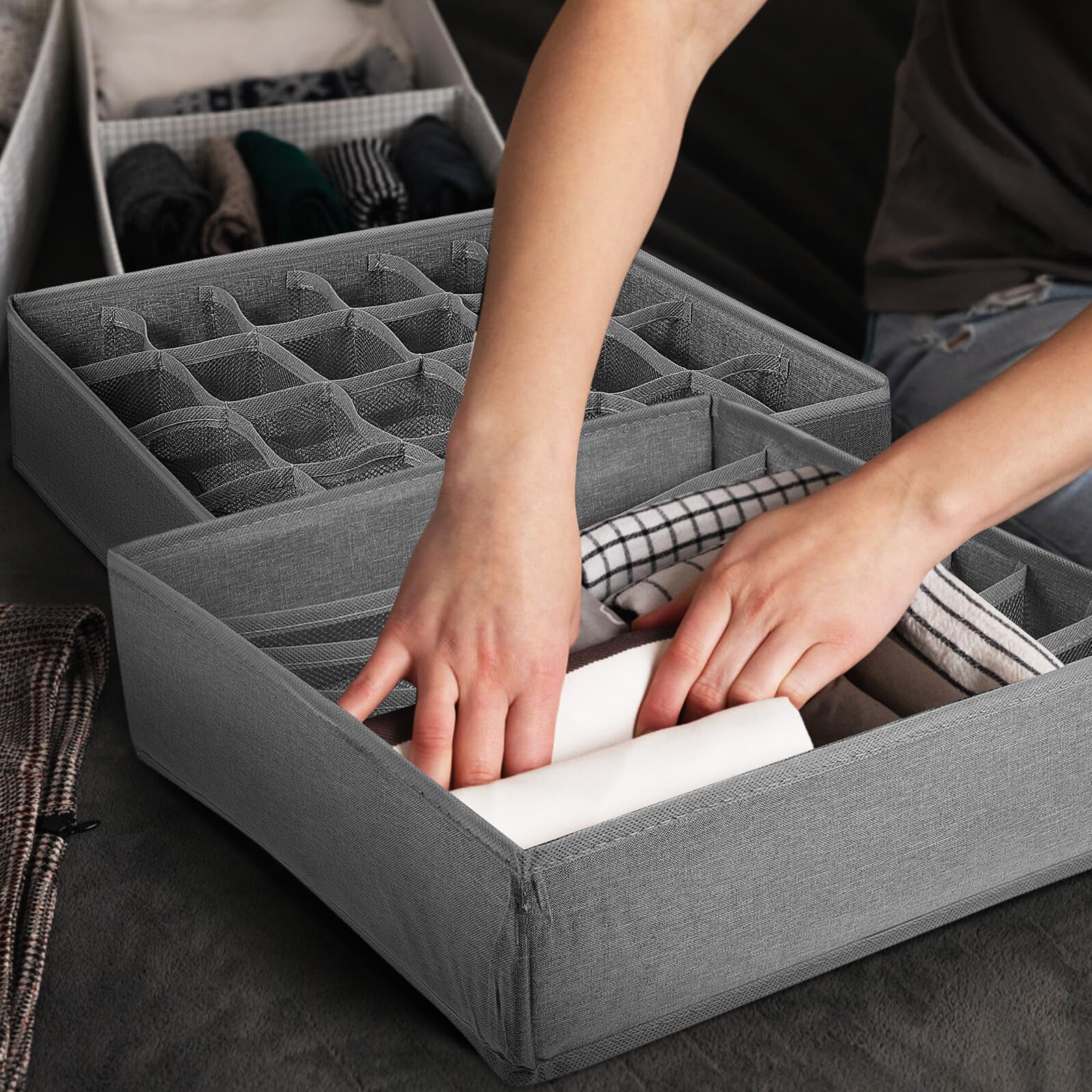 SEWACC 4 Stück Schubladenbehälter aus Cationic Cloth, Faltbar