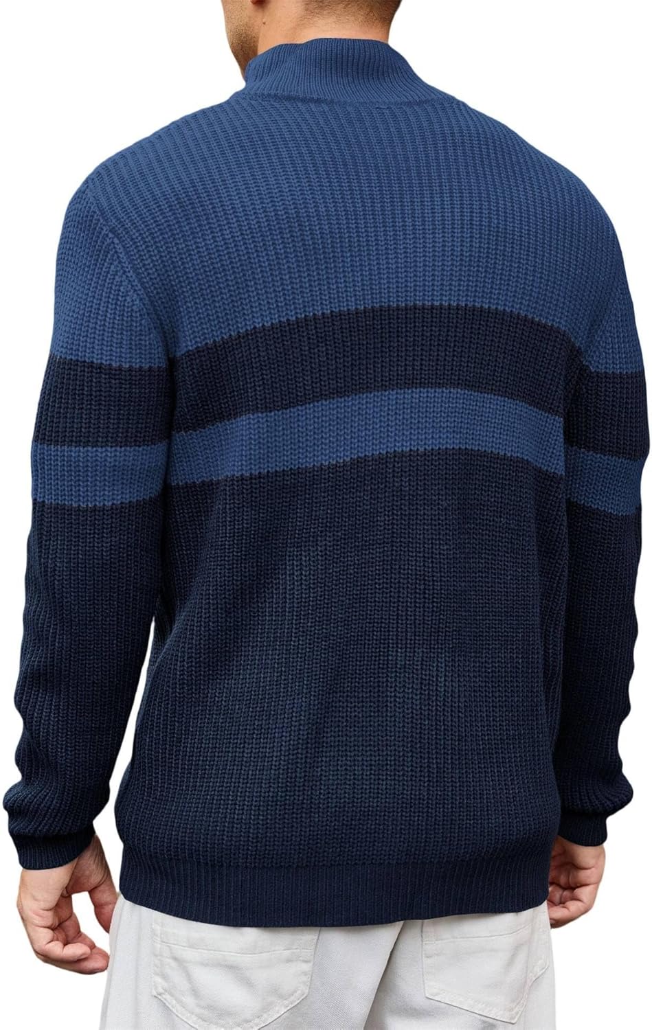 Lexiart Men's Pullover Sweater Mockneck Quarter Zip Color Block Ribbed Knit Thermal Sweaters - Image 2