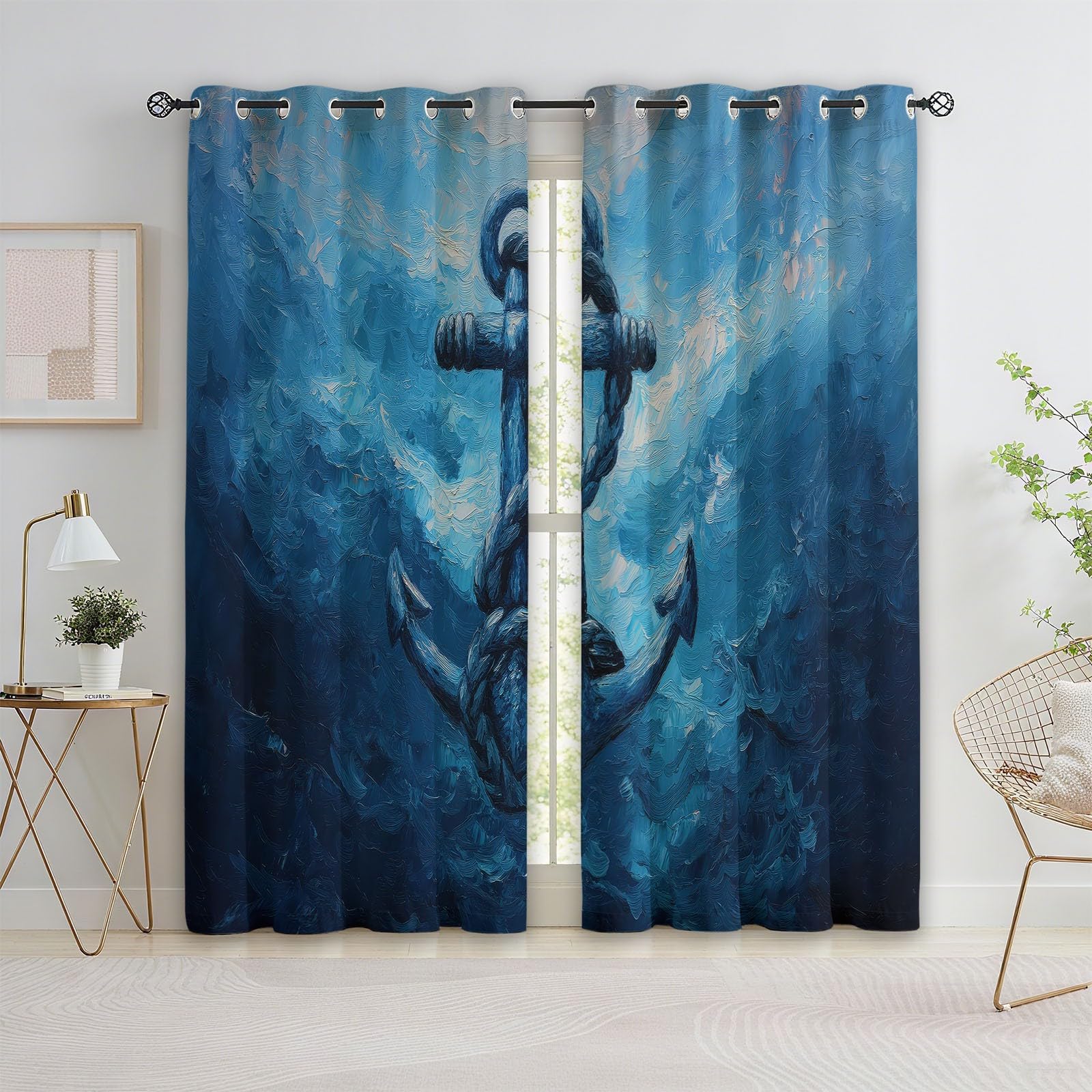 Rideau occultant thermique bleu anti-froid pour isoler le salon