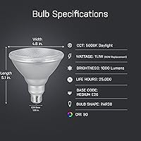 Vista 3 de Feit Electric PAR38 LED Bulb, 90W Equivalent, Dimmable, 5000k Daylight, 1000 Lumen, 22 Year Lifespan, E26 Base, PAR38 Flood Light Bulb, CRI 90