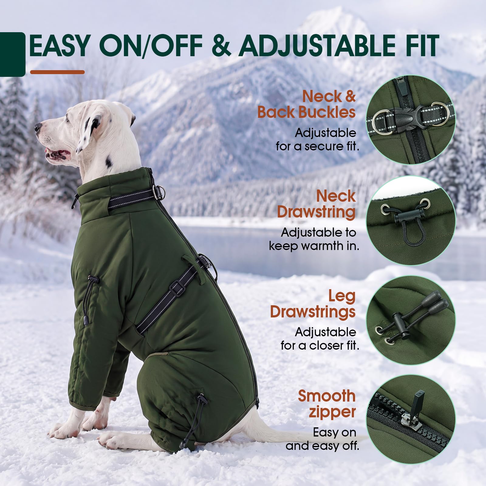 Kuoser Hundemantel, Hundejacke Hunde Wintermantel Wasserdicht, Grün M