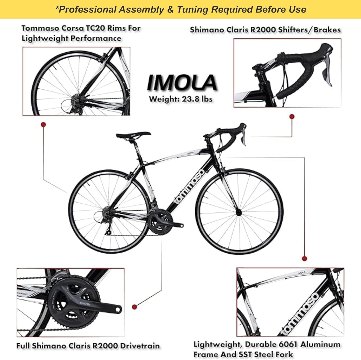 Tommaso Imola - Sport Bike Performance Aluminum Road Bike, Shimano Claris 24 Speeds Road Bicycle Men Road Bikes for Mens